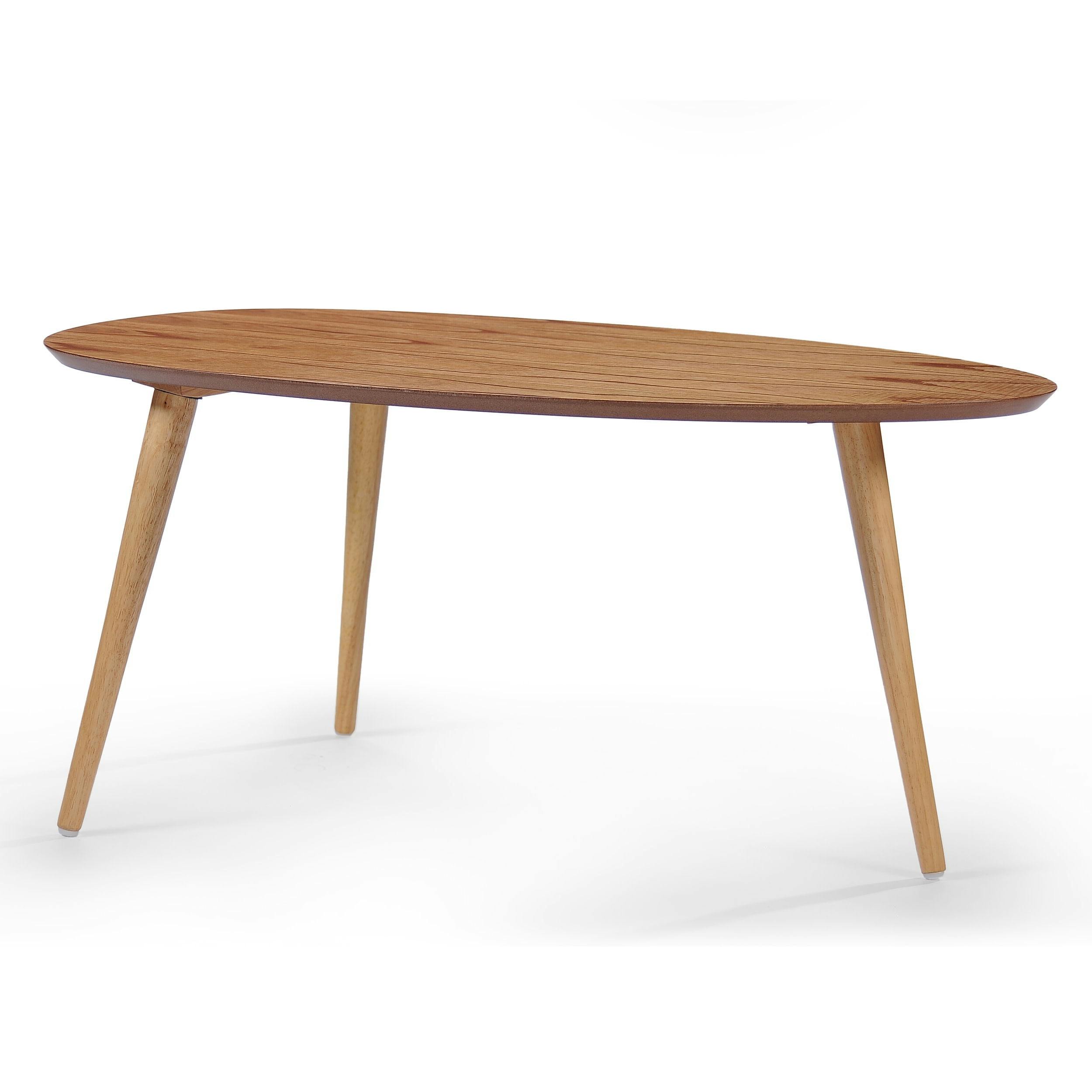 Mid-Century Modern Oval Natural Wood Tripod Coffee Table