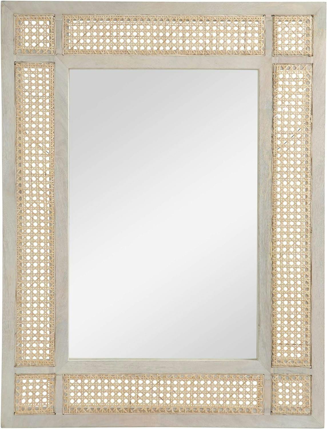 Boho Chic Handcrafted Mango Wood and Rattan Wall Mirror
