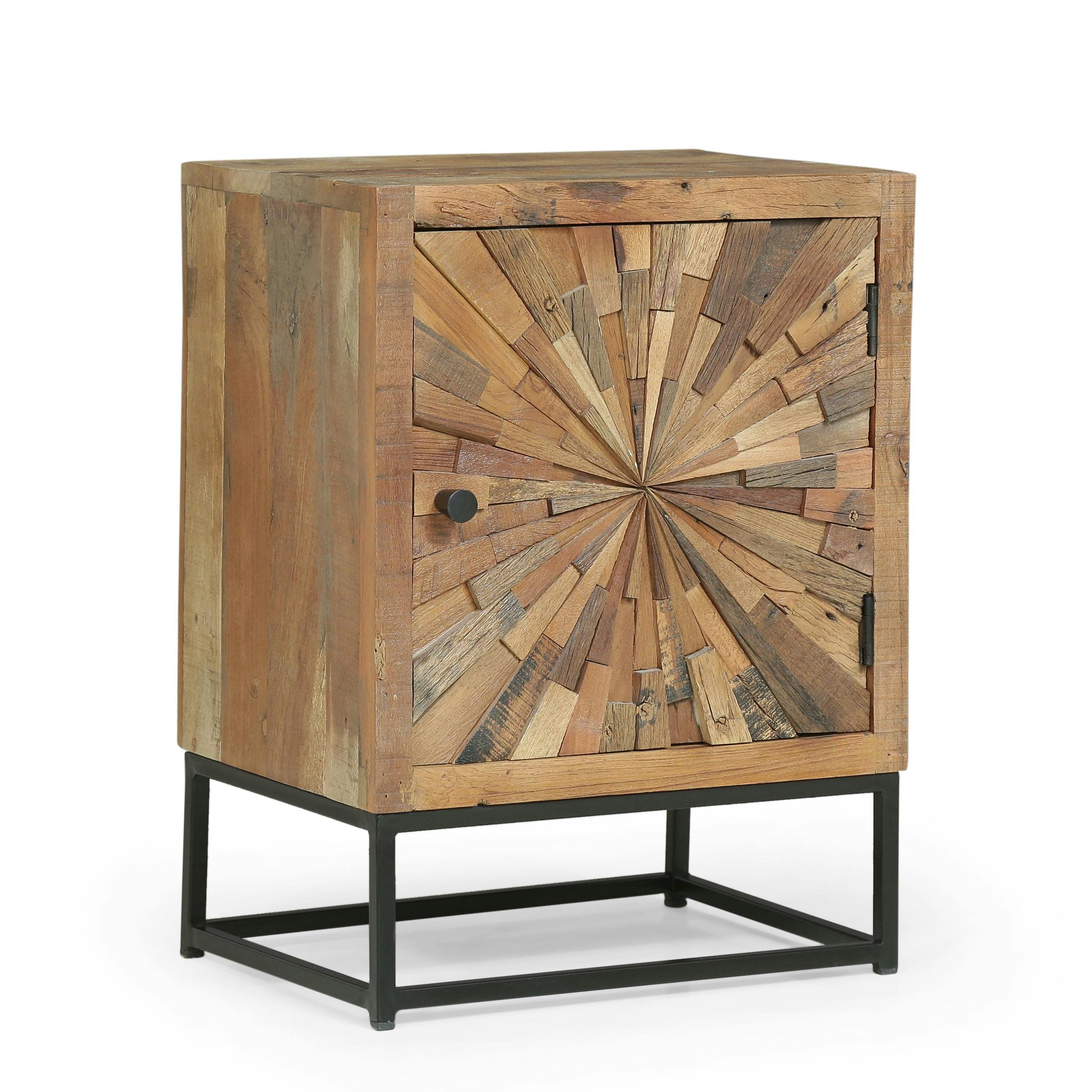 Temur Sunburst Handcrafted Wooden Night Stand in Natural Finish