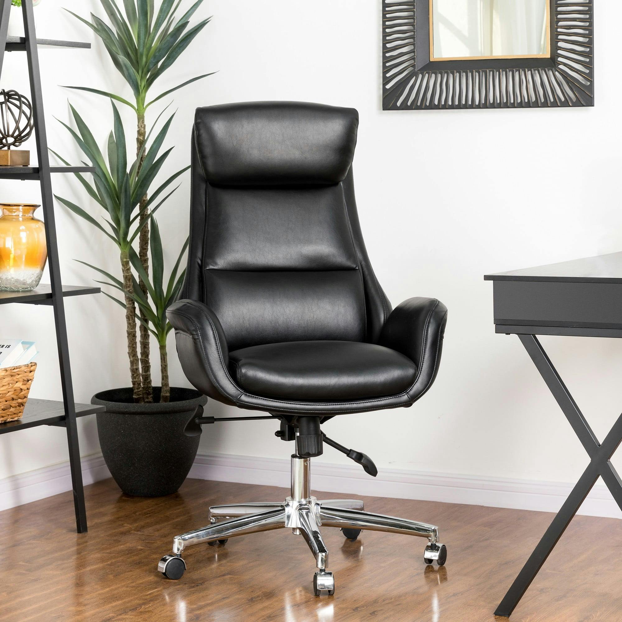 Ergonomic Executive High-Back Swivel Chair in Black Leatherette