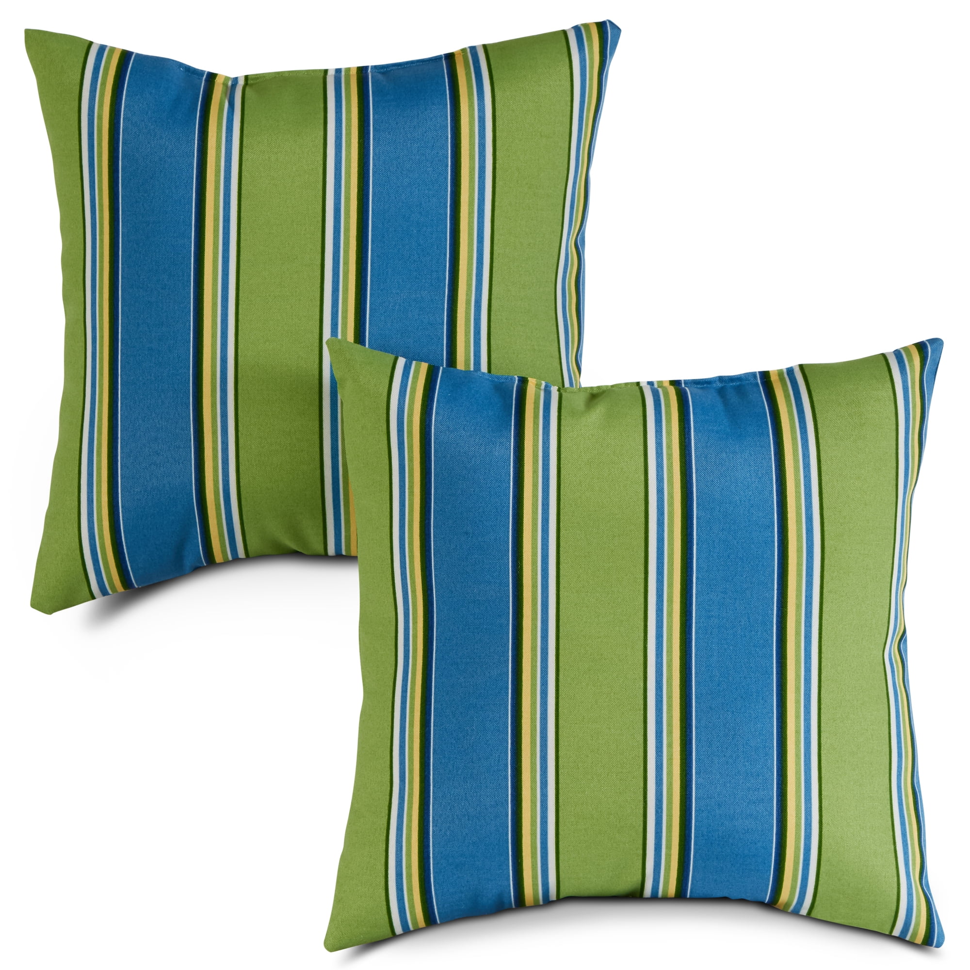 Cayman Stripe Transitional 17" Square Outdoor Throw Pillow Set