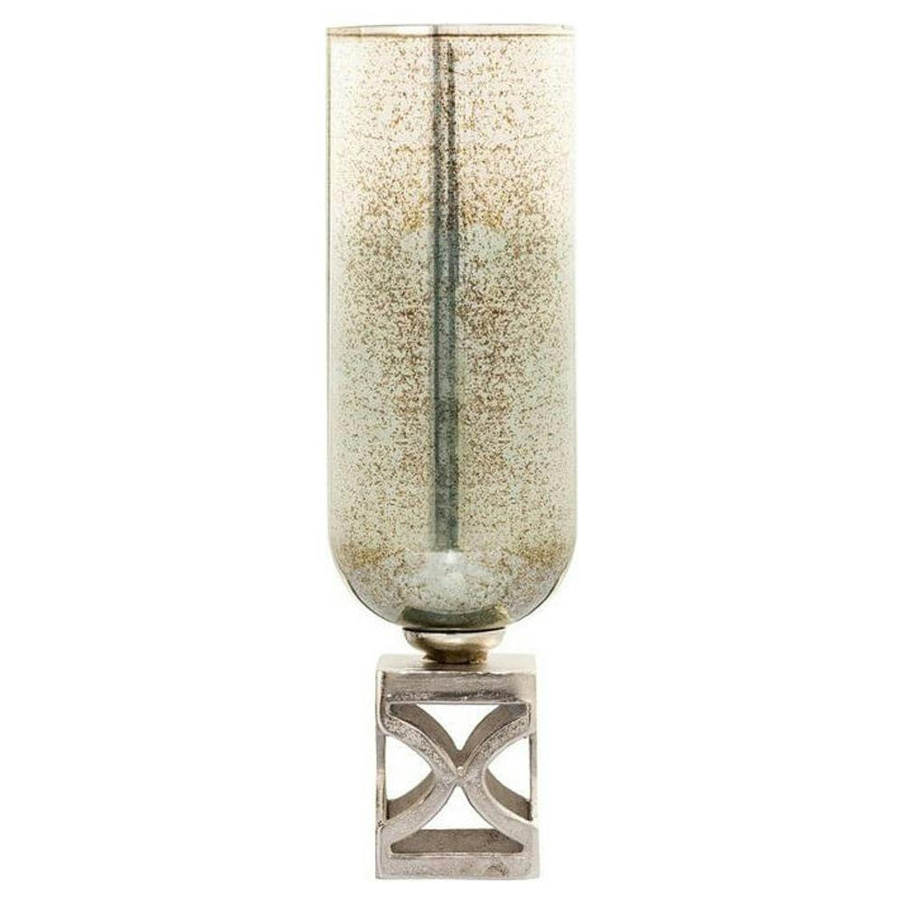 Opal Forest Glass 20" Medium Vase with Polished Metal Base
