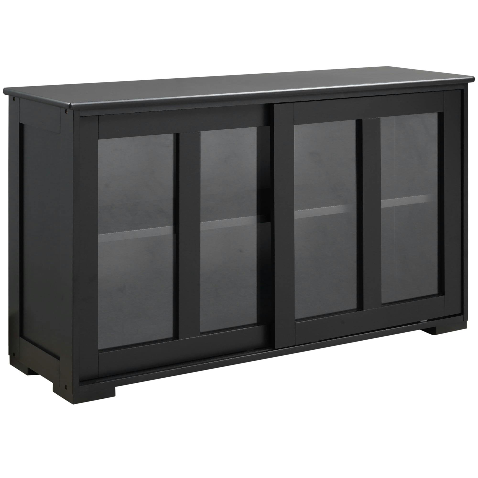 Modern Black Stackable Sideboard with Sliding Glass Door and Adjustable Shelf