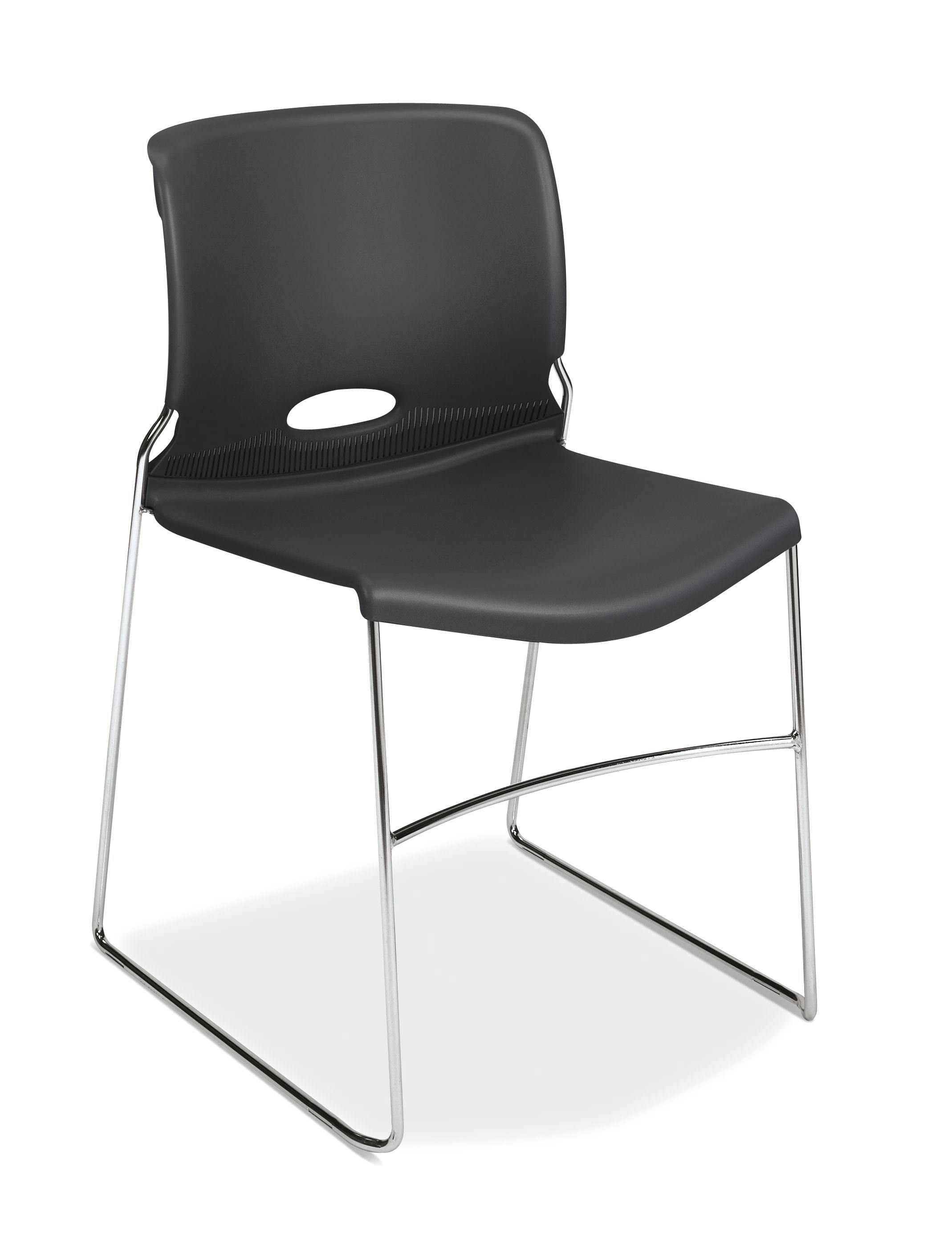Sleek Black Metal Stackable Lumbar Support Chairs, Set of 4