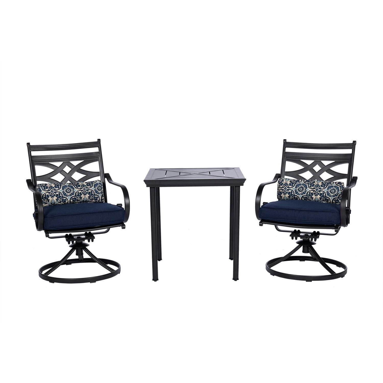 Montclair Navy Blue 3-Piece Outdoor Bistro Set with Swivel Rocker Chairs