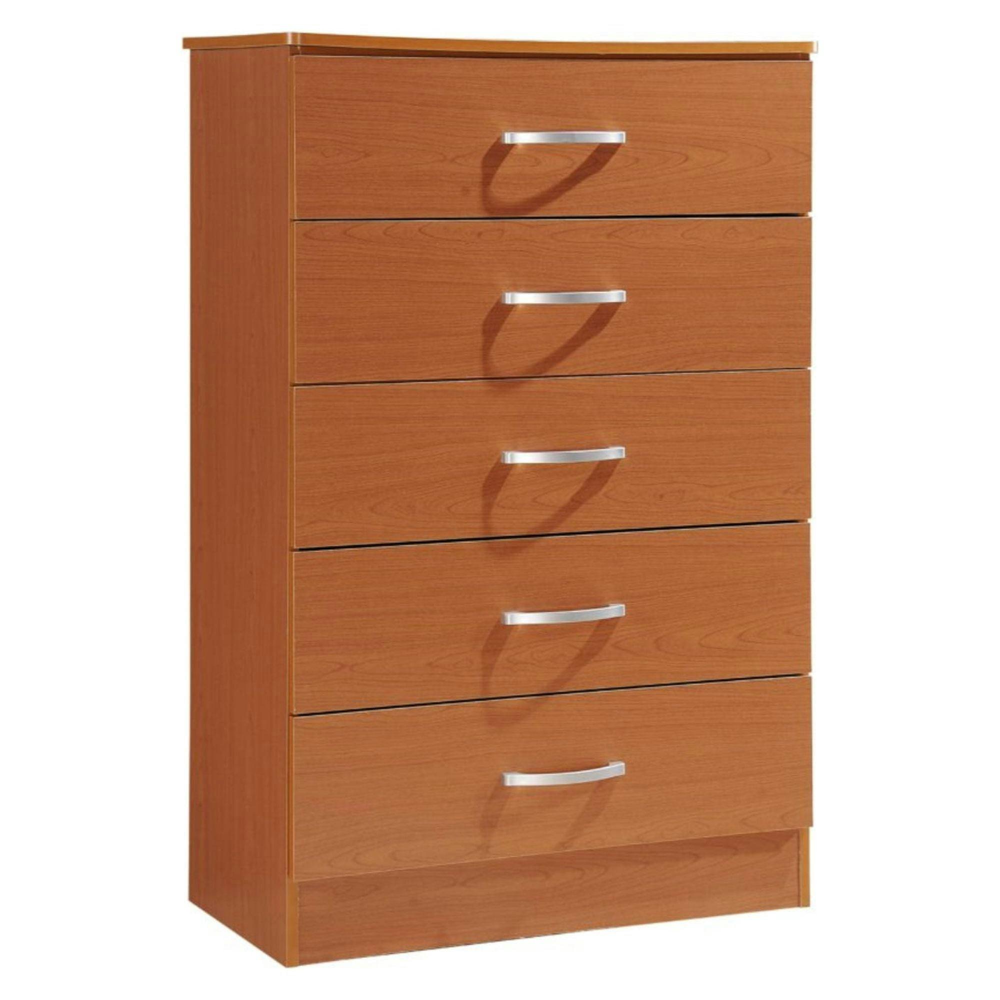 Cherry Finish 5-Drawer Bedroom Chest with Metal Glides and Ample Storage