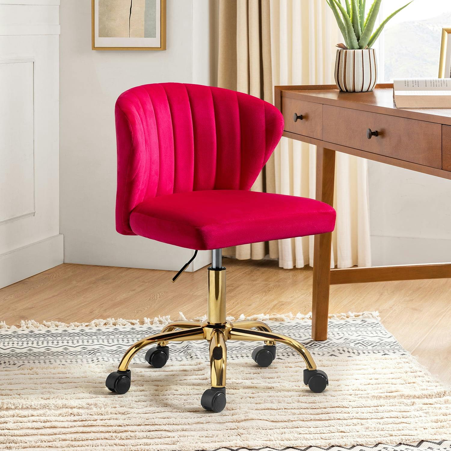 ErgoSwivel Light Fushia Fabric Task Chair with Adjustable Height