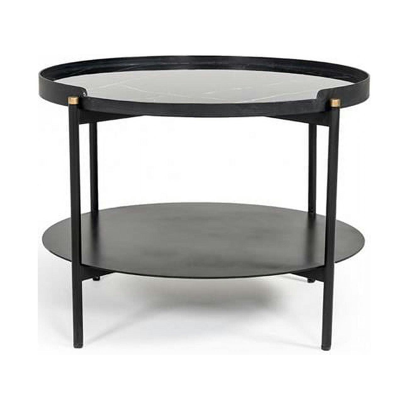 Luxurious Black Marble Round Coffee Table with Gold Accents