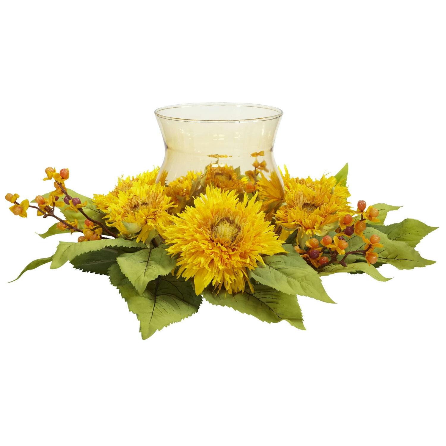 Sunflower Glow 12" Outdoor Glass Tabletop Candleholder
