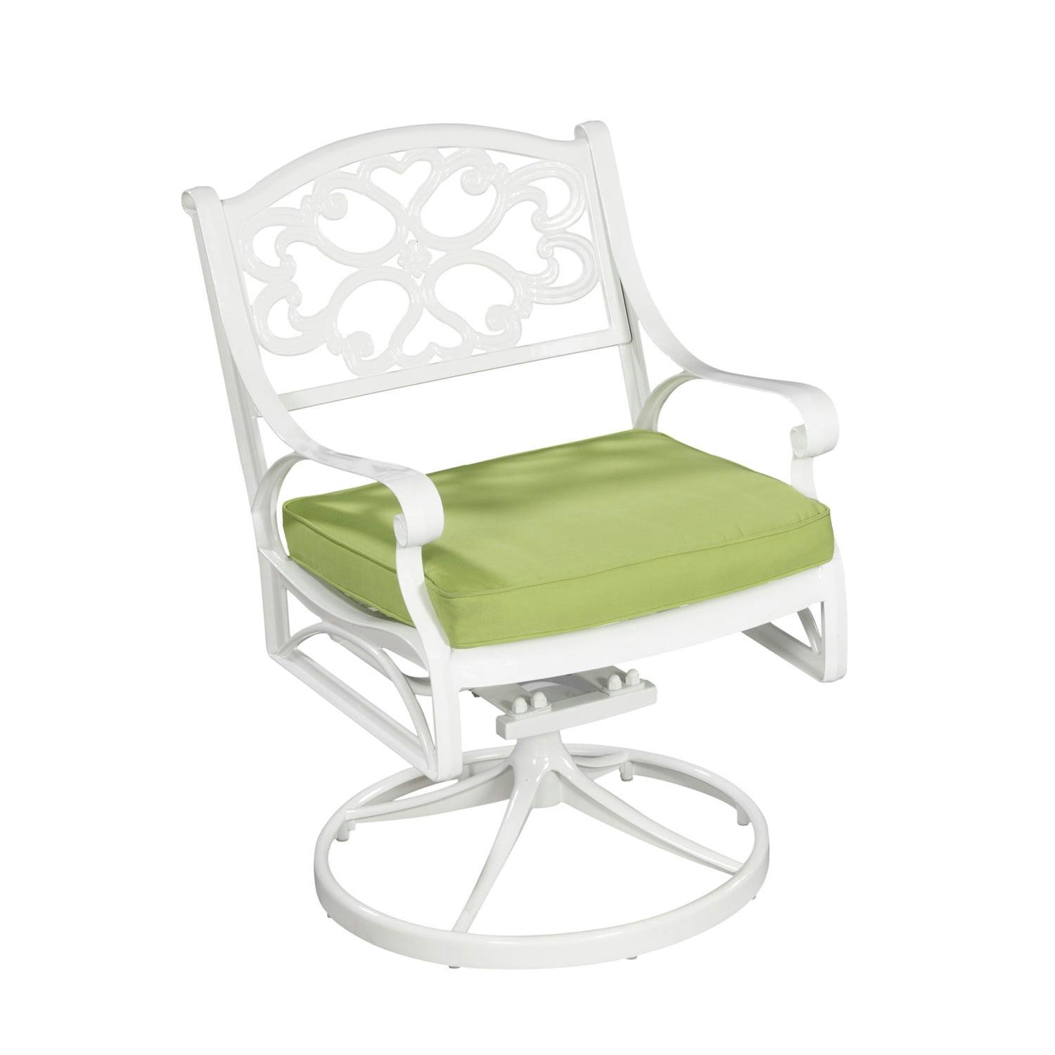 Sanibel Classic White Cast Aluminum Swivel Dining Chair with Green Apple Cushions
