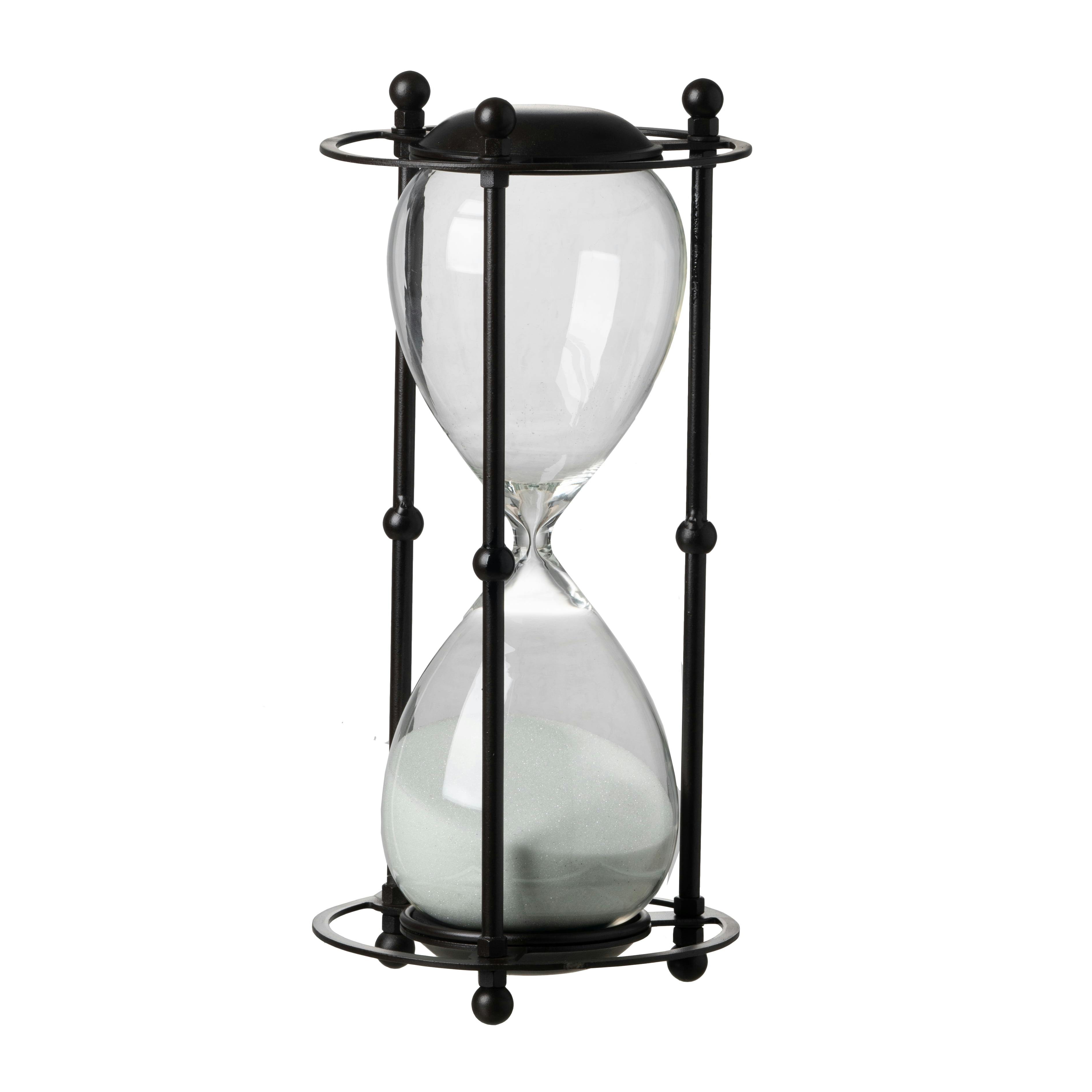 Classic Elegance 13-inch White Sand Hourglass in Black Metal Stand