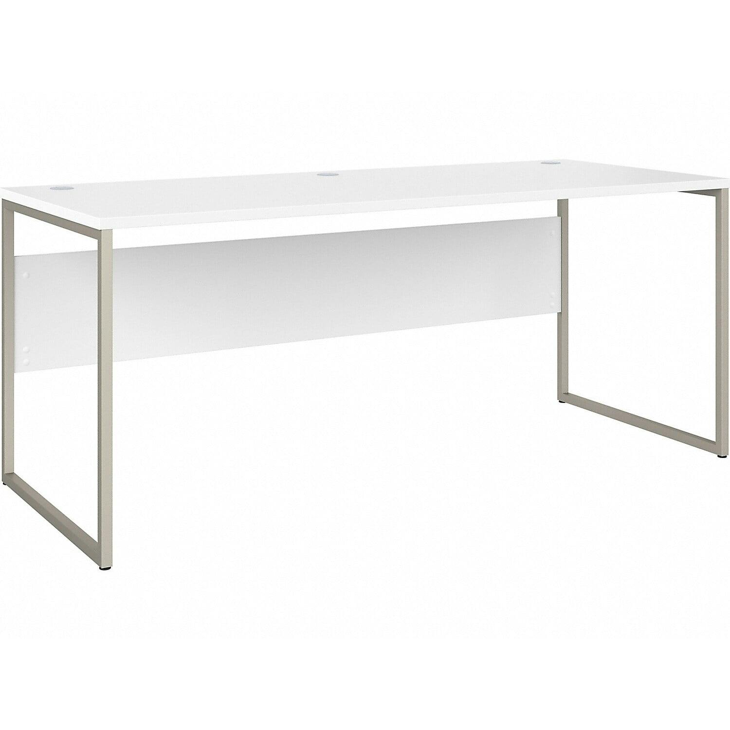 Contemporary 71'' White Corner Office Desk with Metal Legs and Drawer