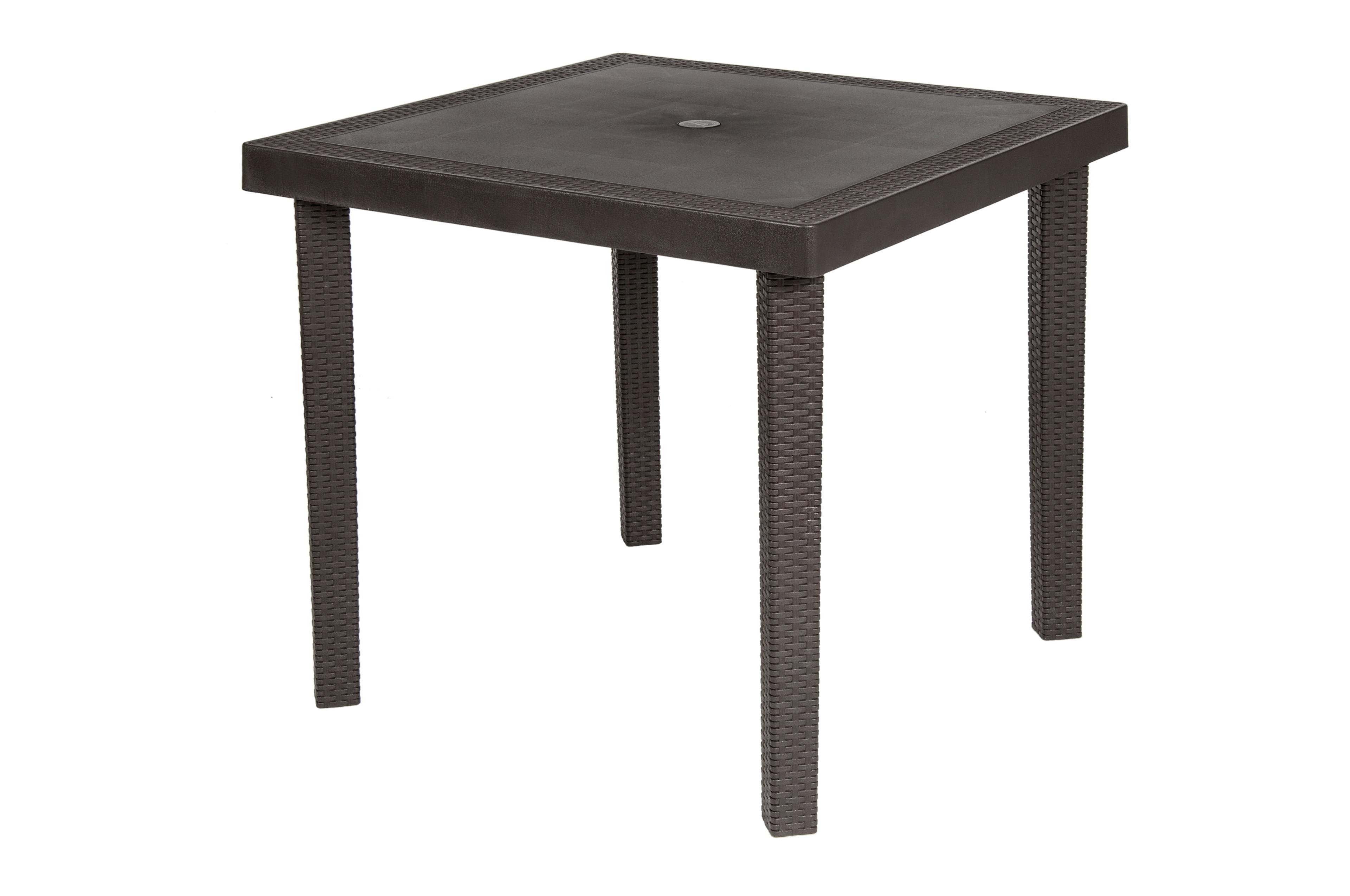 Espresso Resin Square Outdoor Dining Table with Rattan Trim