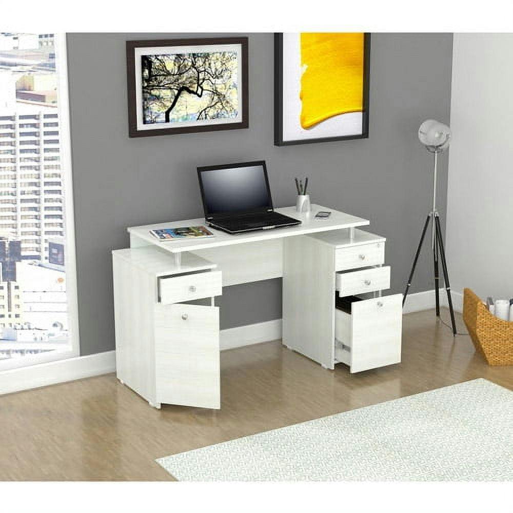 Laricina White and Washed Oak 48" Computer Desk with Filing Cabinet