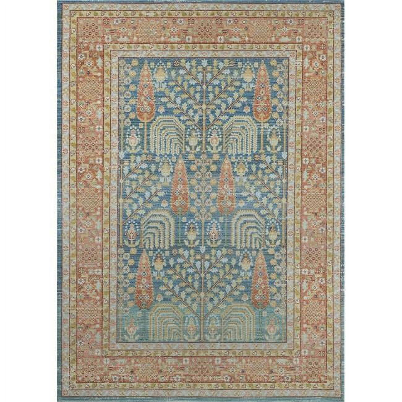 Isabella Bordered Blue Synthetic Area Rug 5'3" x 7'3"
