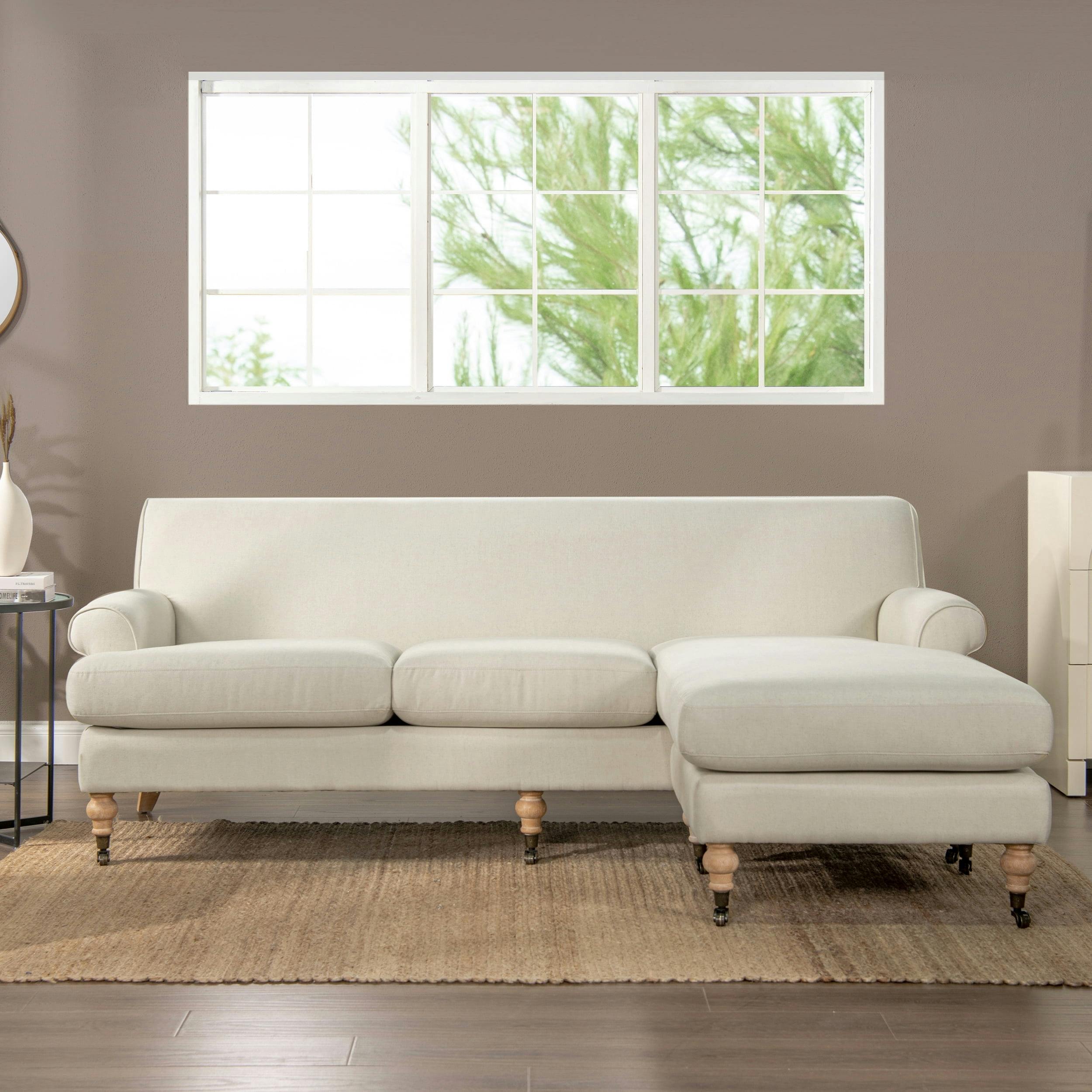 Alana 88" Light Beige Linen Reversible L-Shape Sectional Sofa