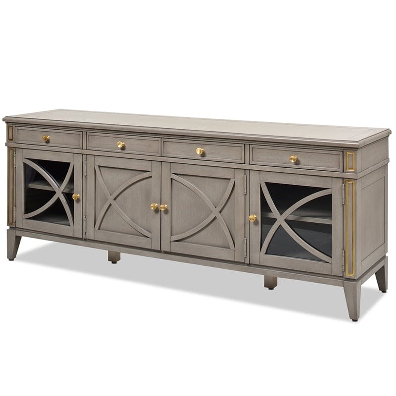 Dauphin 71" Glam Grey Cashmere TV Console with Gold Accents