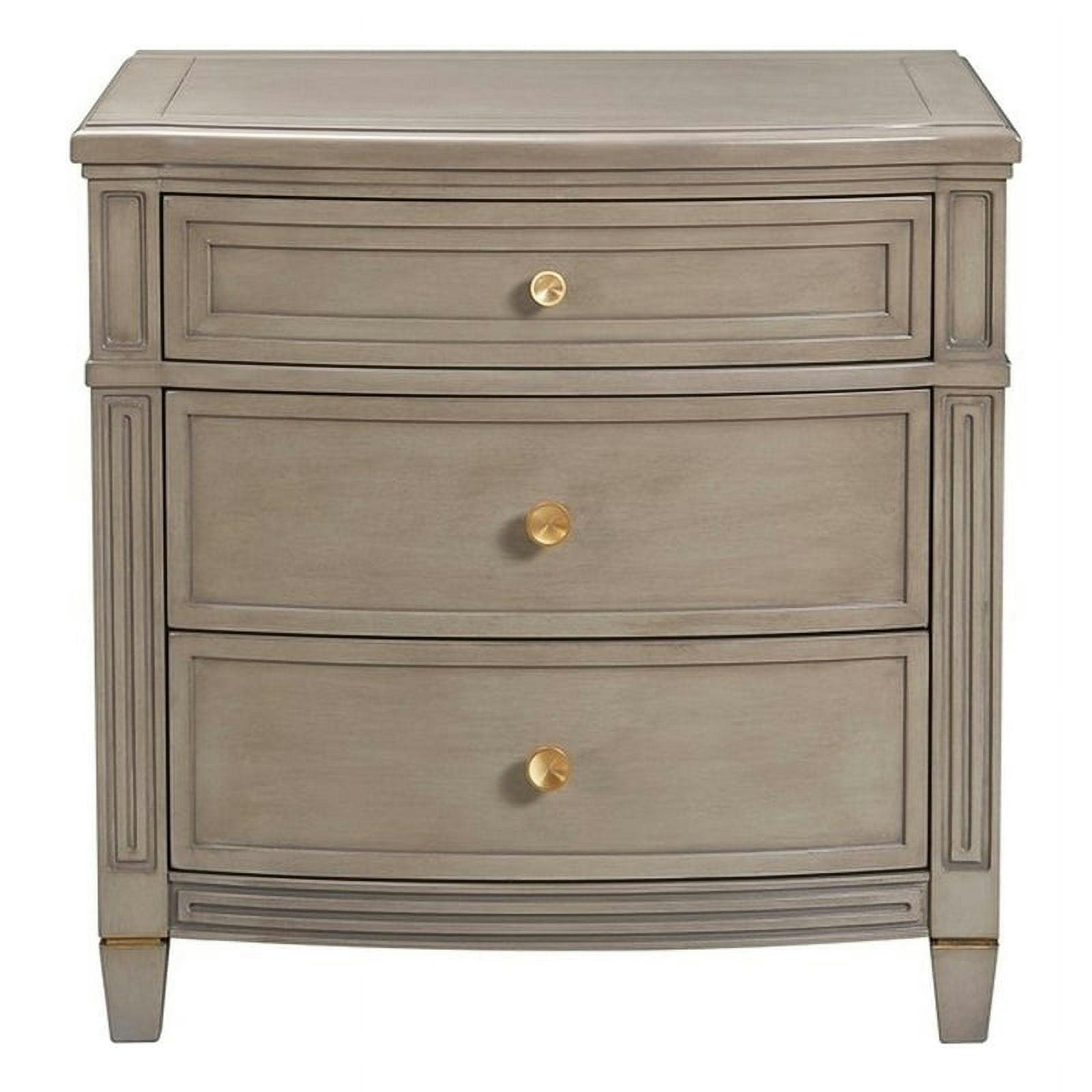 Dauphin Grey Cashmere 3-Drawer Nightstand with Gold Accents