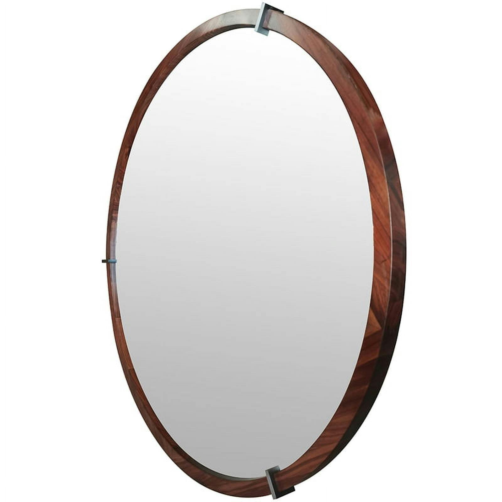 Hausen 31.5" Oak Wood & Silver Beveled Round Wall Mirror