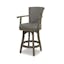 Vintage Chic Gray Leather & Oak Swivel Bar Stool with Brass Accents