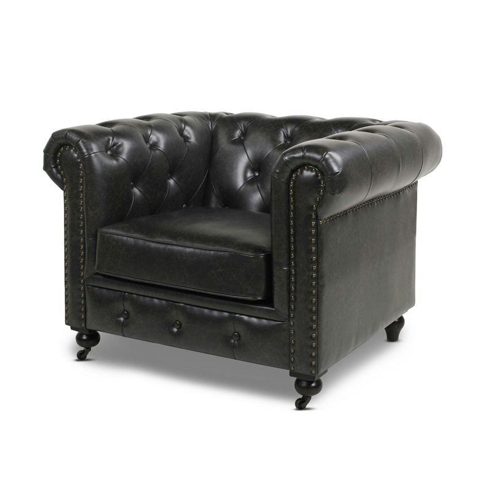 Winston Vintage Black Faux Leather Handcrafted Accent Chair