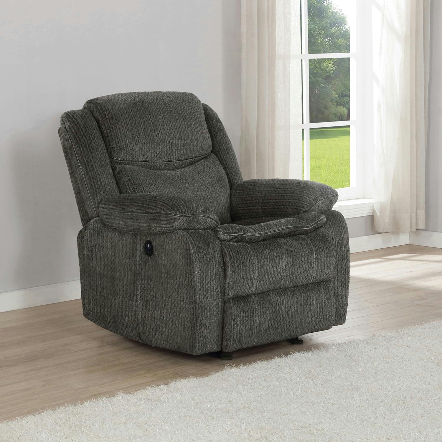 Charcoal Faux Leather 37'' Contemporary Power Recliner