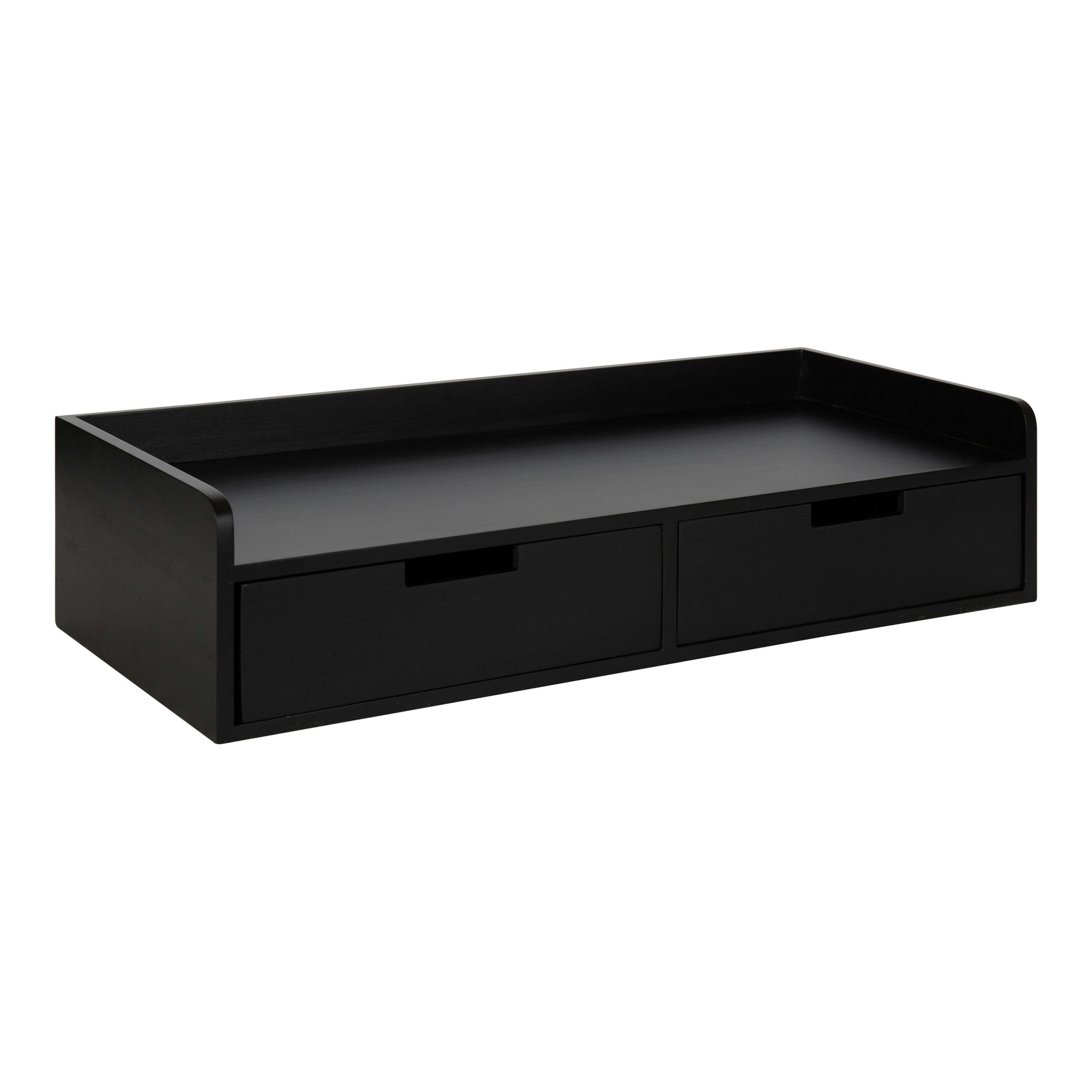 Sleek Black Wood and Metal Floating Console Desk with Storage
