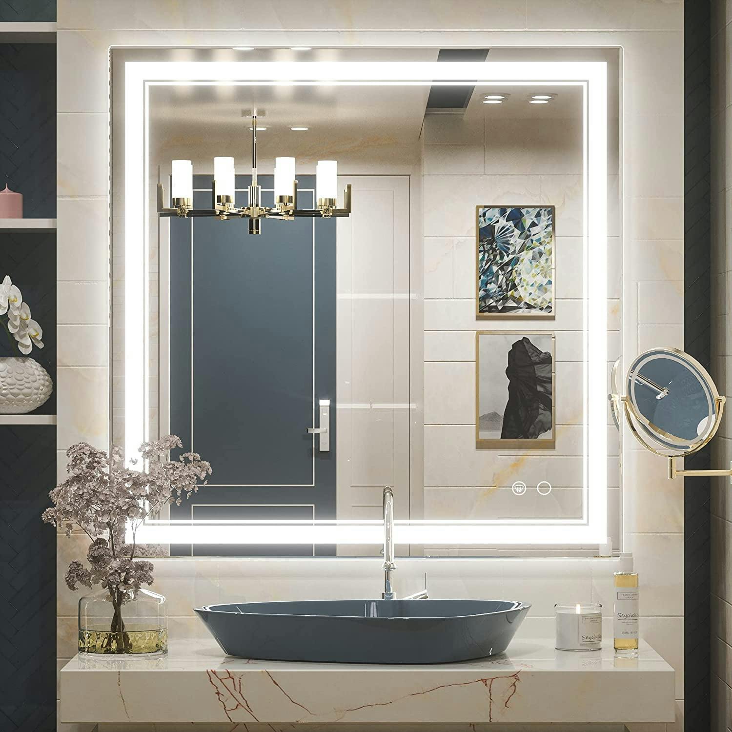 Luminous Elegance 36" Square LED Bathroom Vanity Mirror with Adjustable Lighting