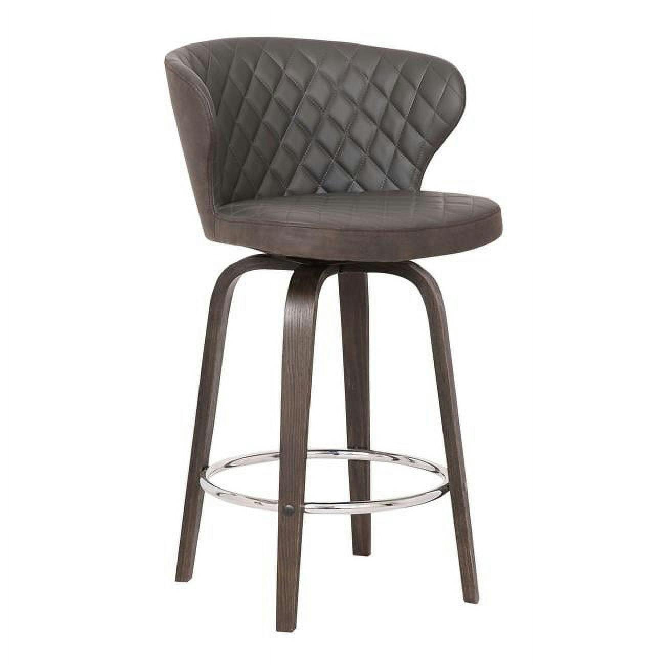 Elegant Brown Faux Leather & Chrome Swivel Bar Chair
