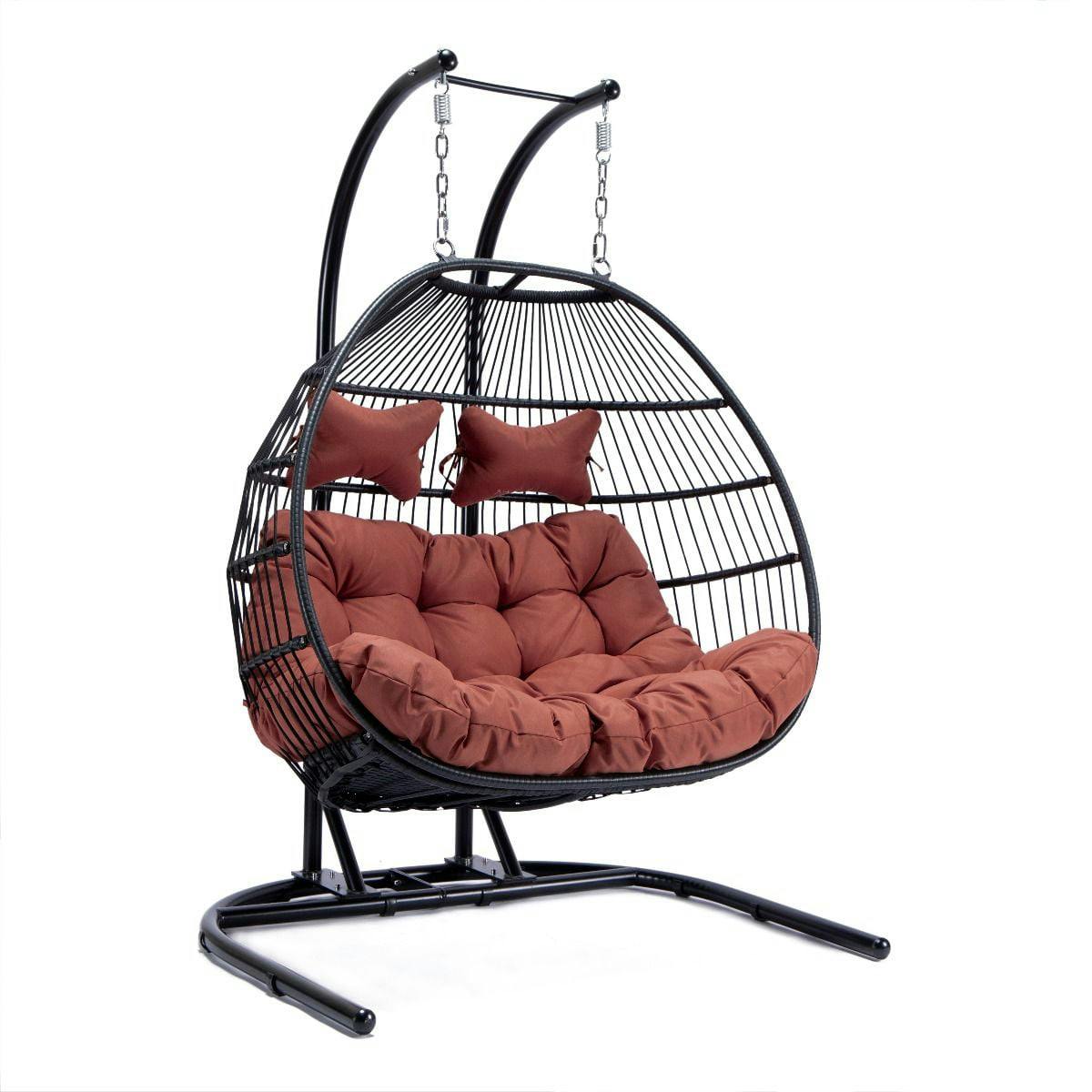 Cherry Double Folding Hanging Egg Swing Chair with Cushions