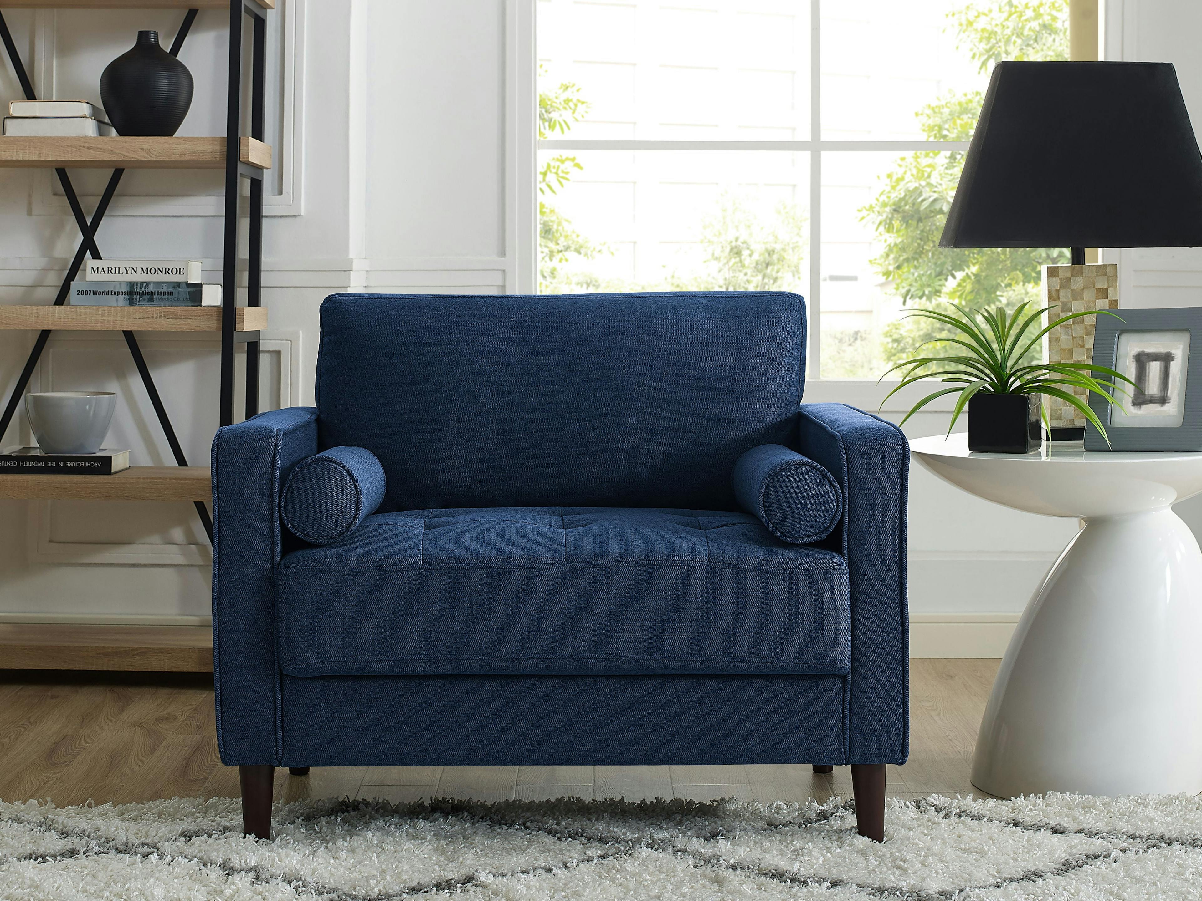 Elegant Navy Blue Microfiber Accent Chair with Wood Legs