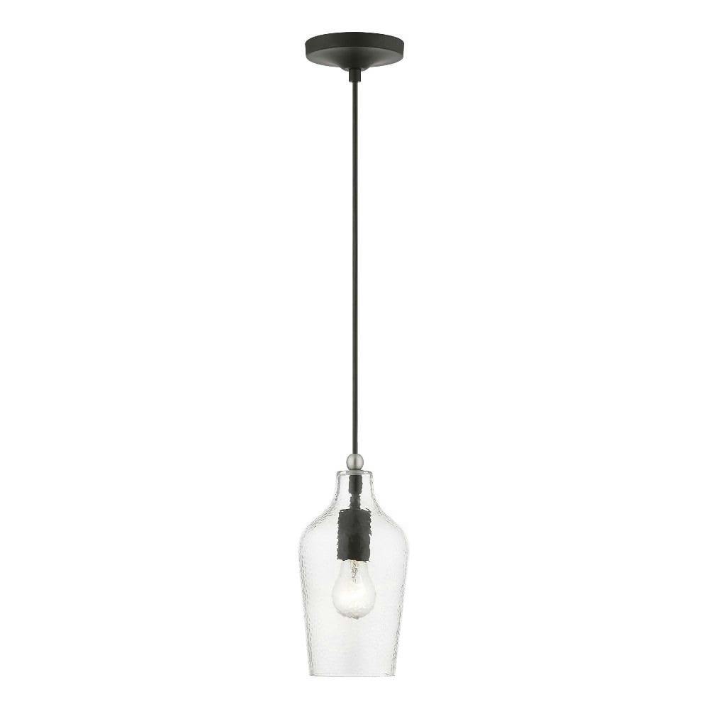 Avery Transitional Mini Pendant in Black and Brushed Nickel with Clear Glass