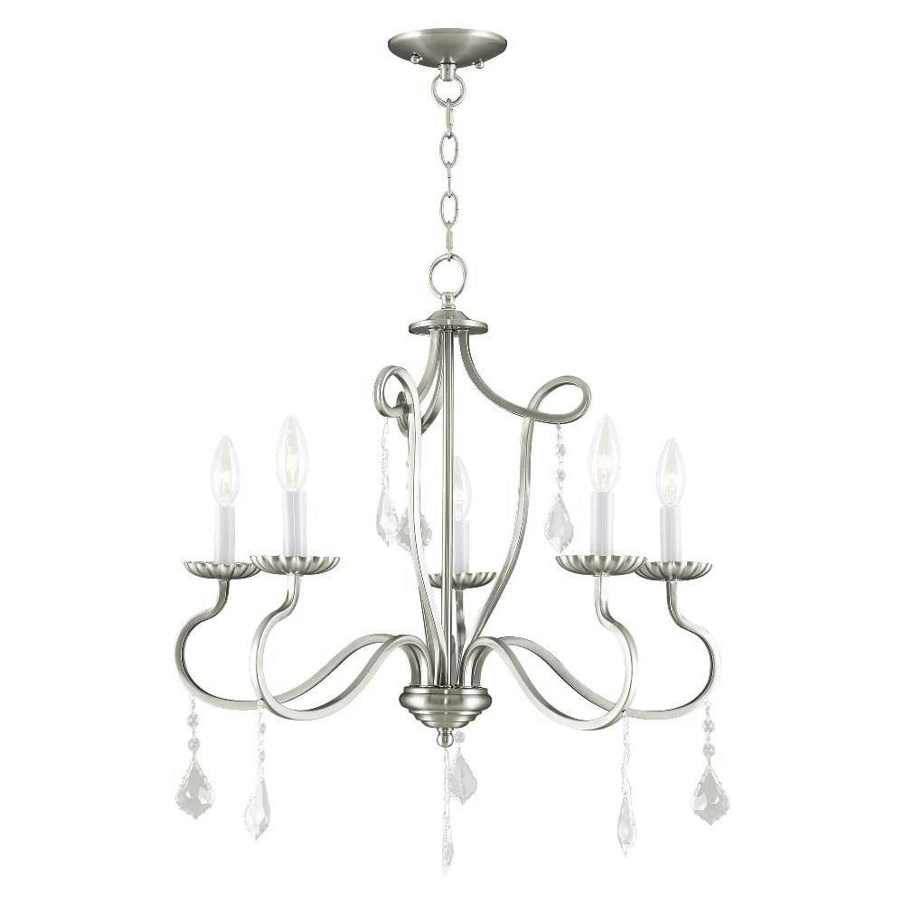 Elegant 5-Light Brushed Nickel Chandelier with Crystal Accents