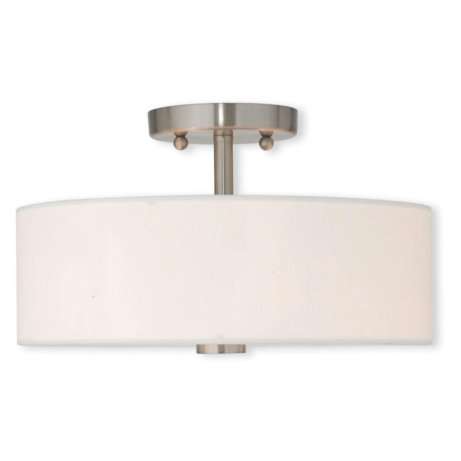 Elegant Brushed Nickel Semi-Flush Drum Light with Off-White Shade
