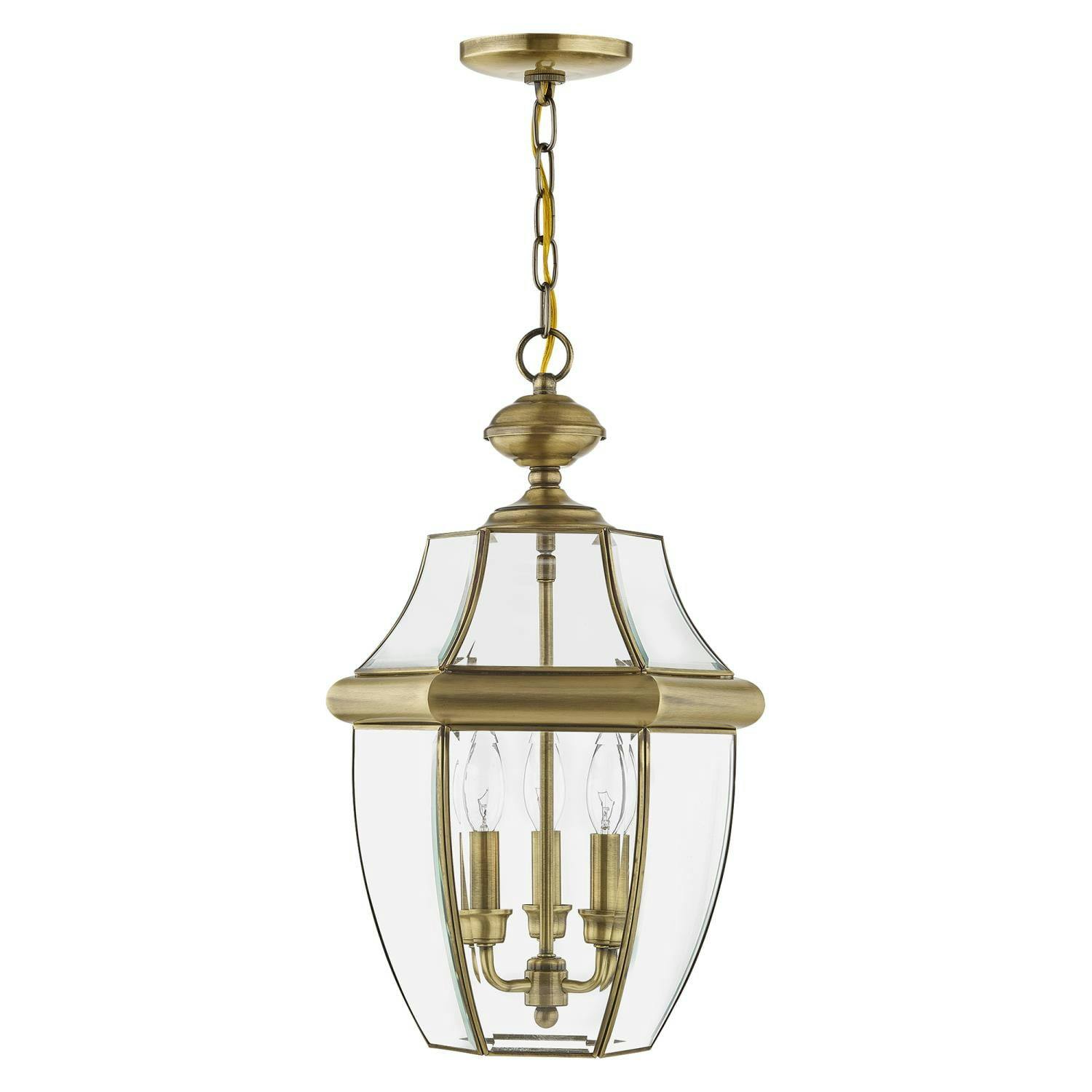Monterey Antique Brass 3-Light Outdoor Pendant with Clear Beveled Glass