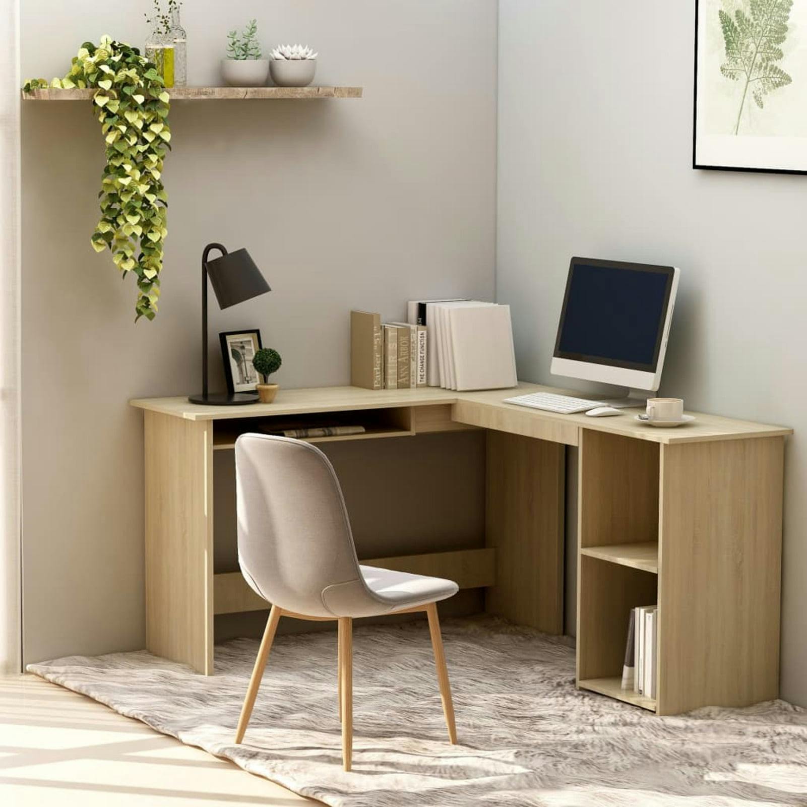Sonoma Oak L-Shaped Corner Desk with Keyboard Tray and Filing Cabinet