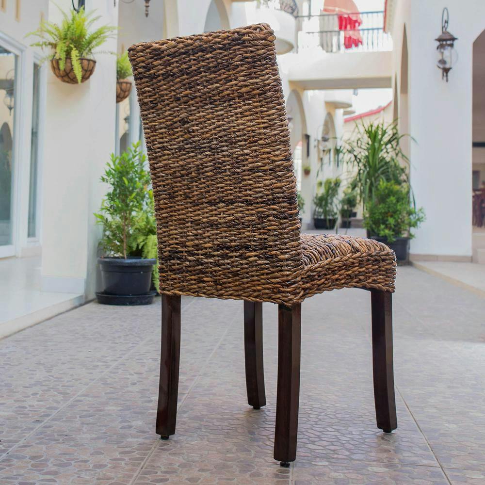 Salak Brown Mahogany and Woven Abaca Upholstered Dining Chair