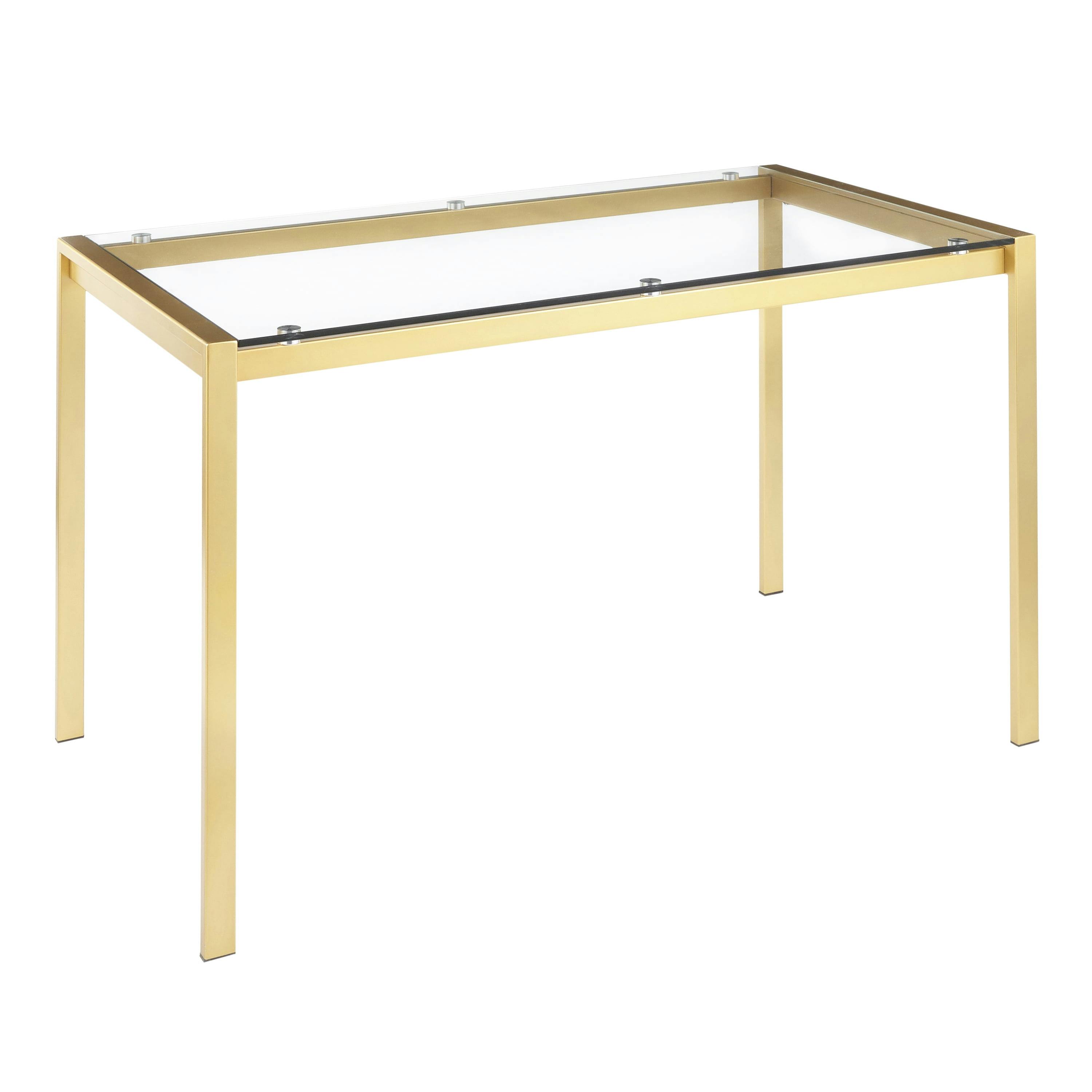 Elegant Fuji 50'' Gold Metal & Clear Glass Contemporary Dining Table