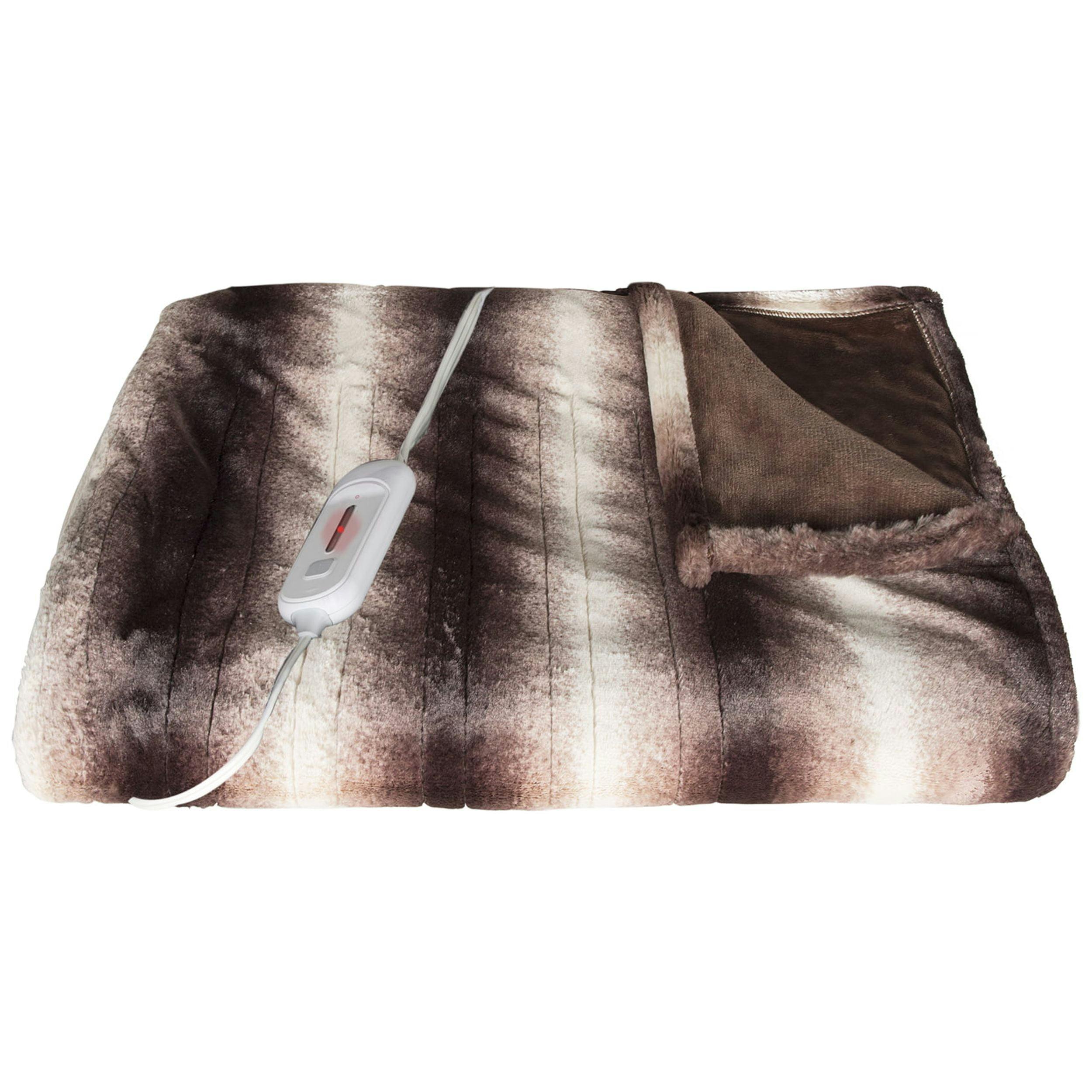 Luxe Brown Faux Fur 50" x 60" Electric Heated Throw Blanket