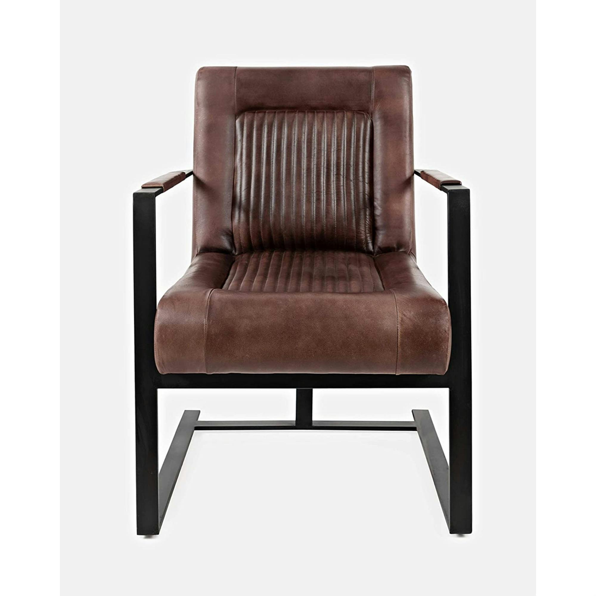 Wayne Dark Sienna Leather Accent Chair with Steel Frame