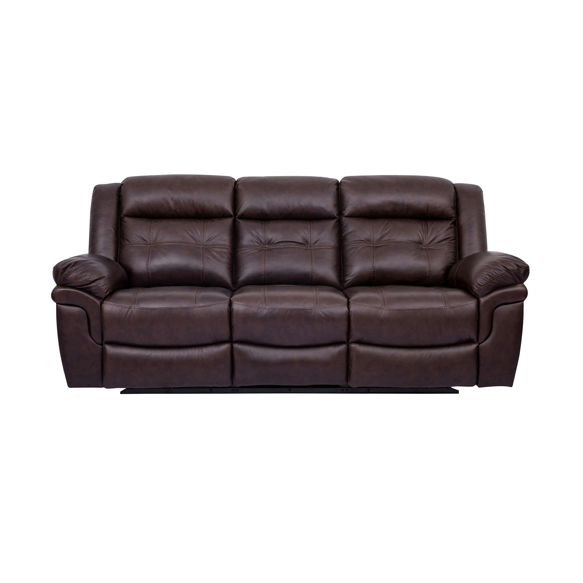 Luxurious Dark Brown Genuine Leather Manual Reclining Sofa