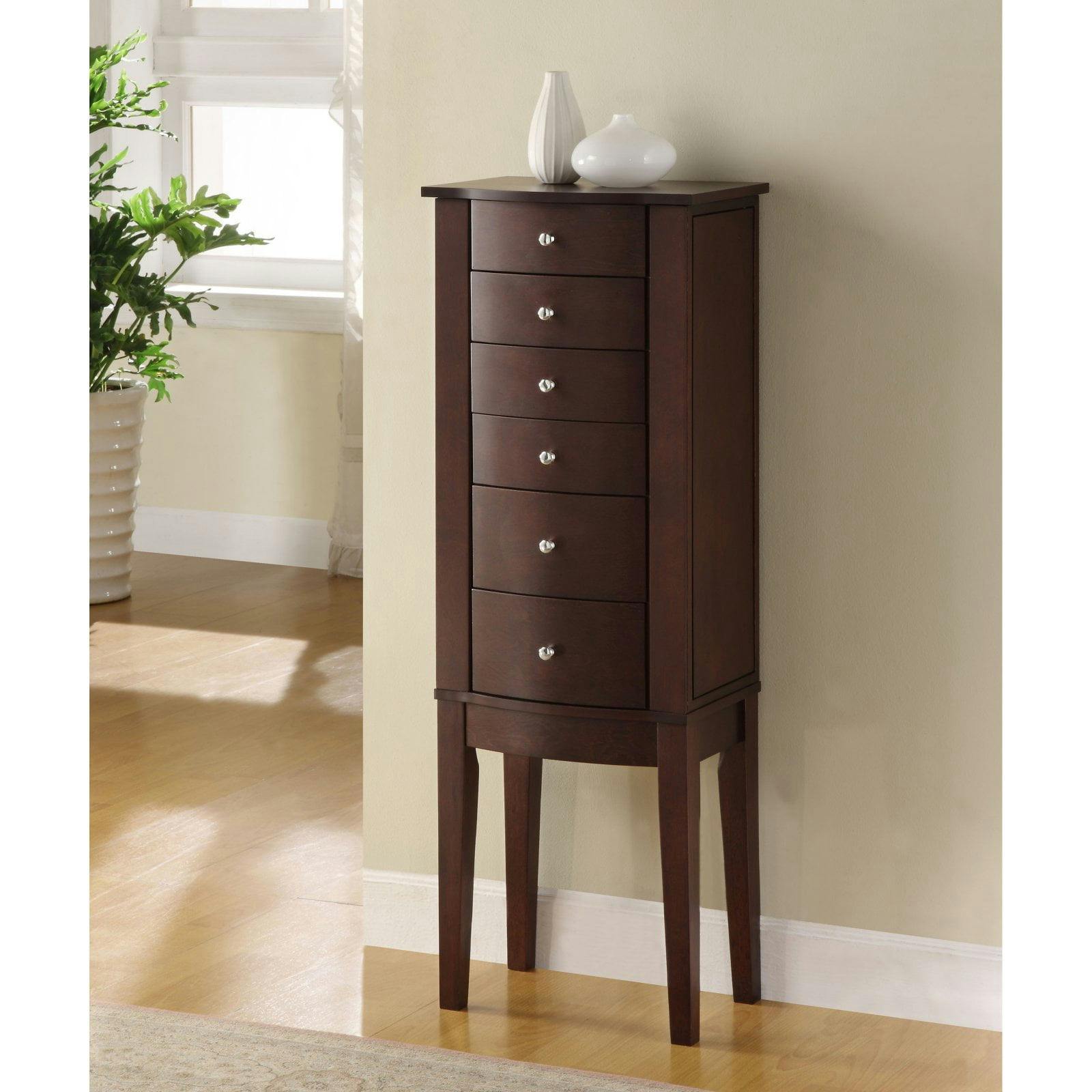 Contemporary Merlot Black Lined Freestanding Jewelry Armoire