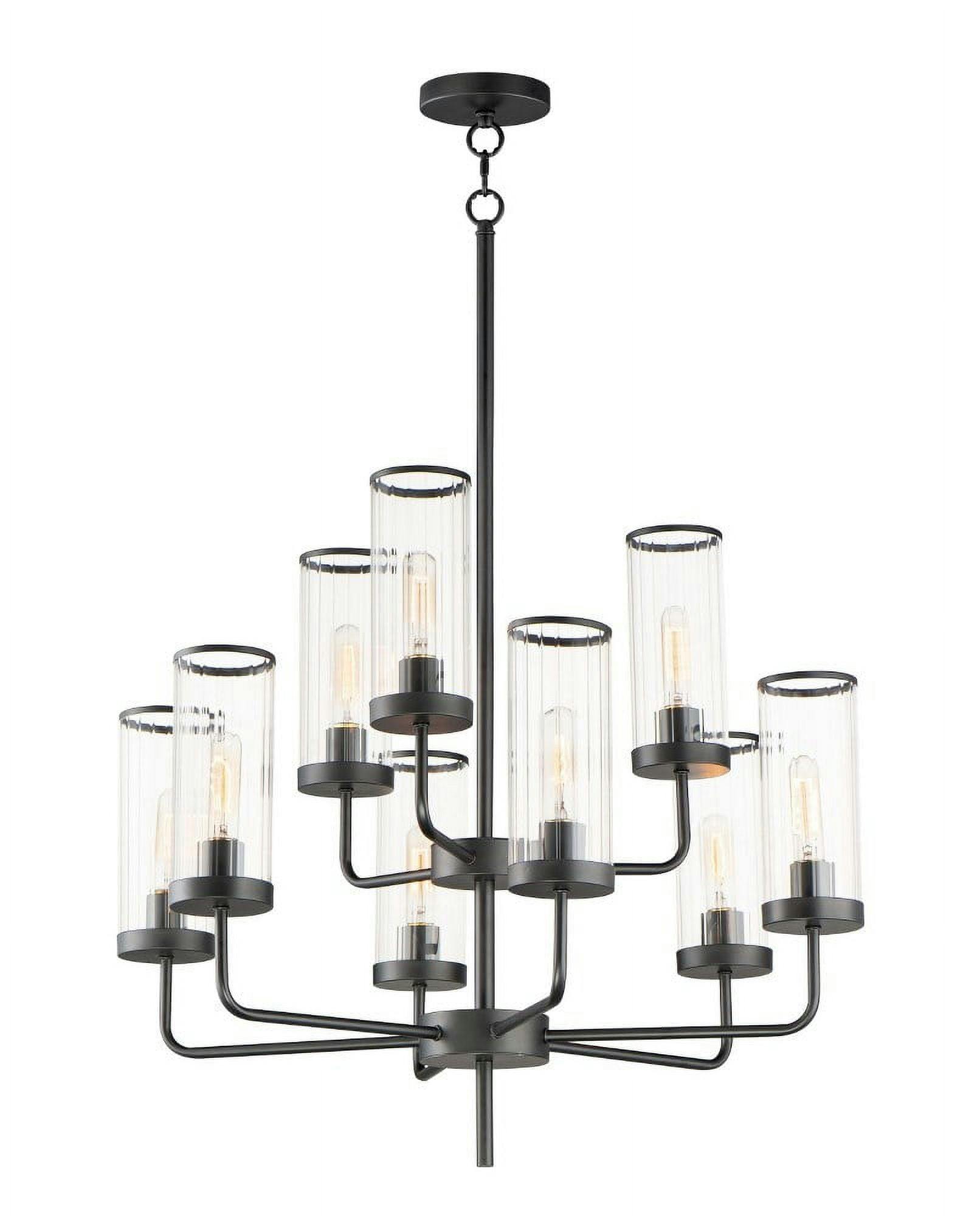 Elegant Black Crystal 9-Light Chandelier with Clear Ribbed Glass Shades