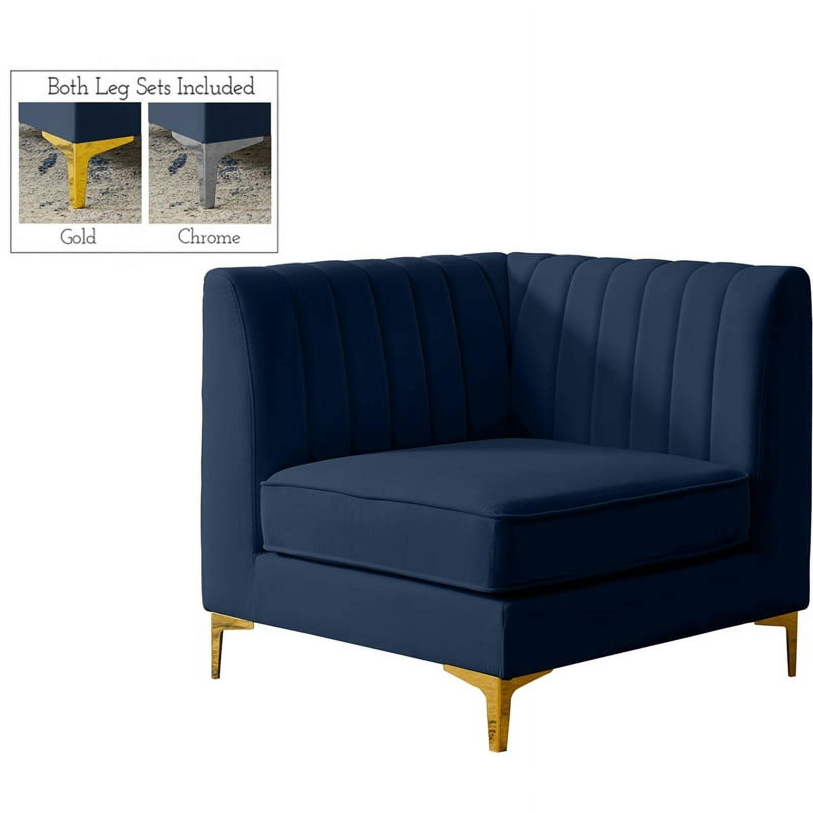 Alina Navy Velvet Modular Corner Chair with Gold & Chrome Legs