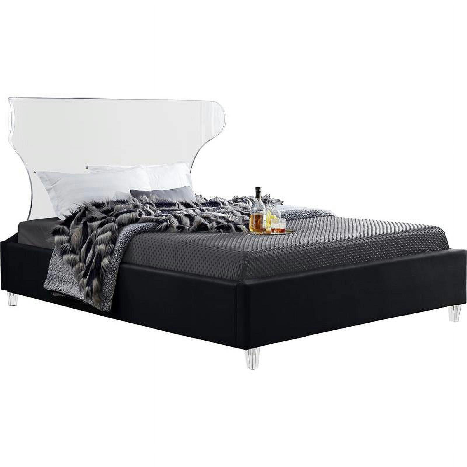 Elegant Ghost King Size Black Velvet Upholstered Bed with Acrylic Headboard