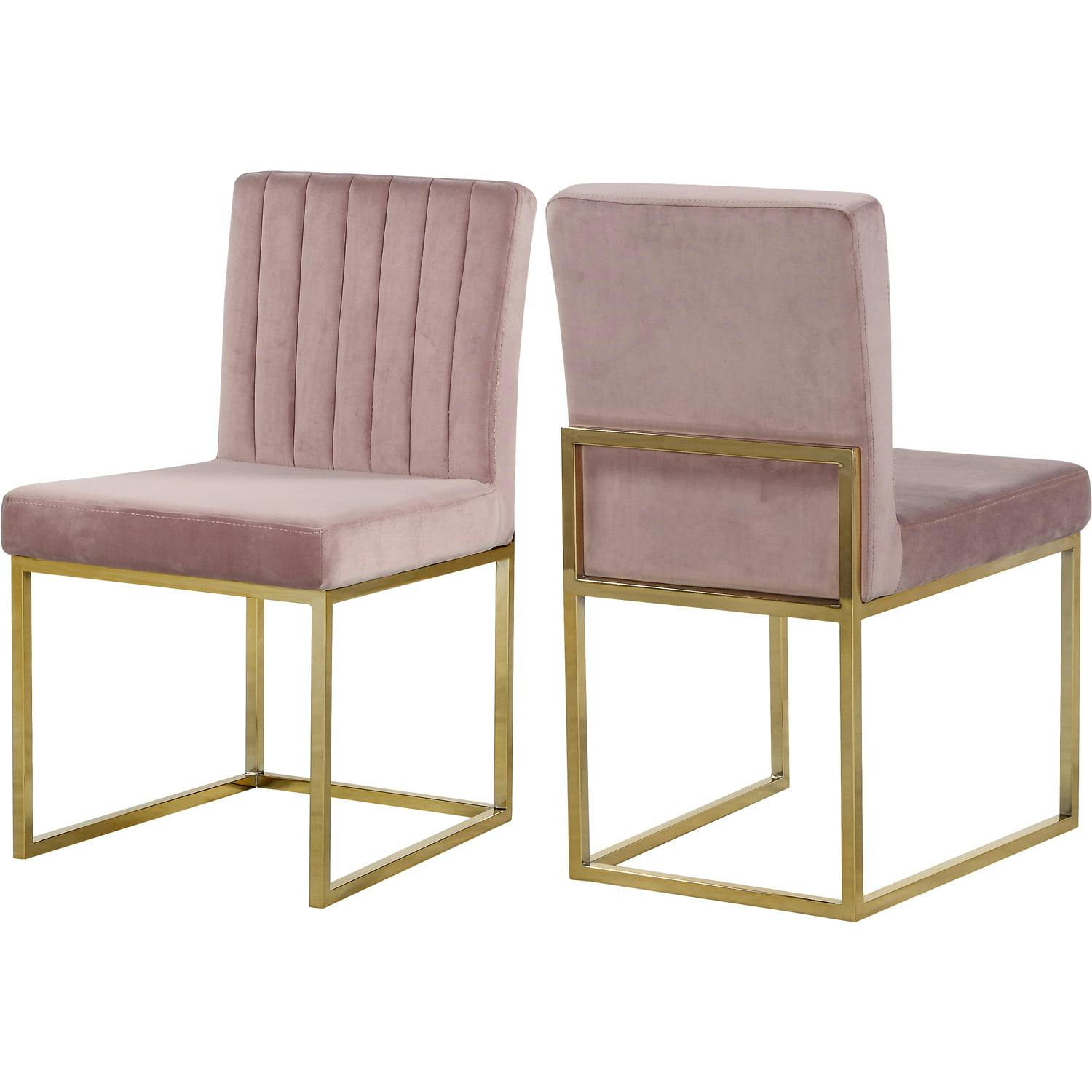 Luxurious Pink Velvet Upholstered Side Chair with Gold Metal Frame