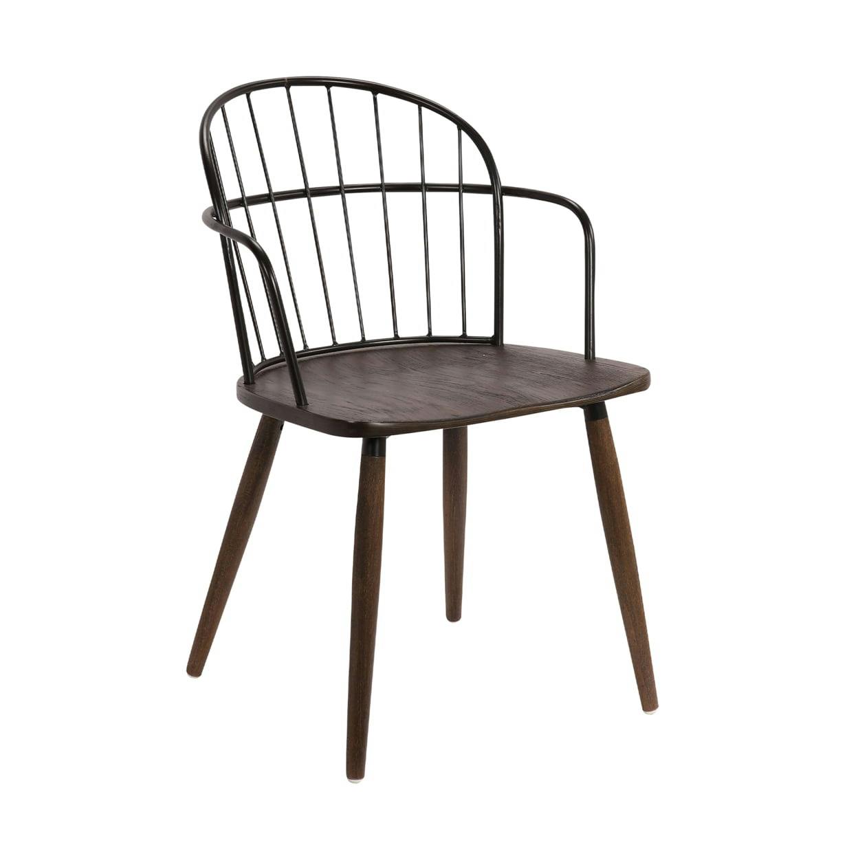 Windsor Slat Side Chair in Black Metal with Plywood Seat