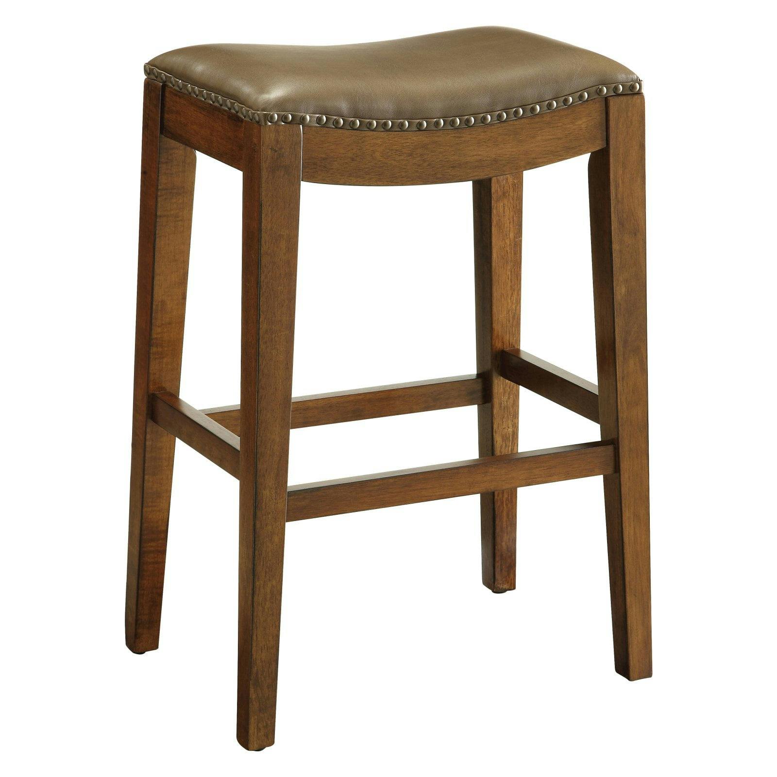 Rustic Cottage 29" Espresso Wood Saddle Bar Stool with Leather Seat
