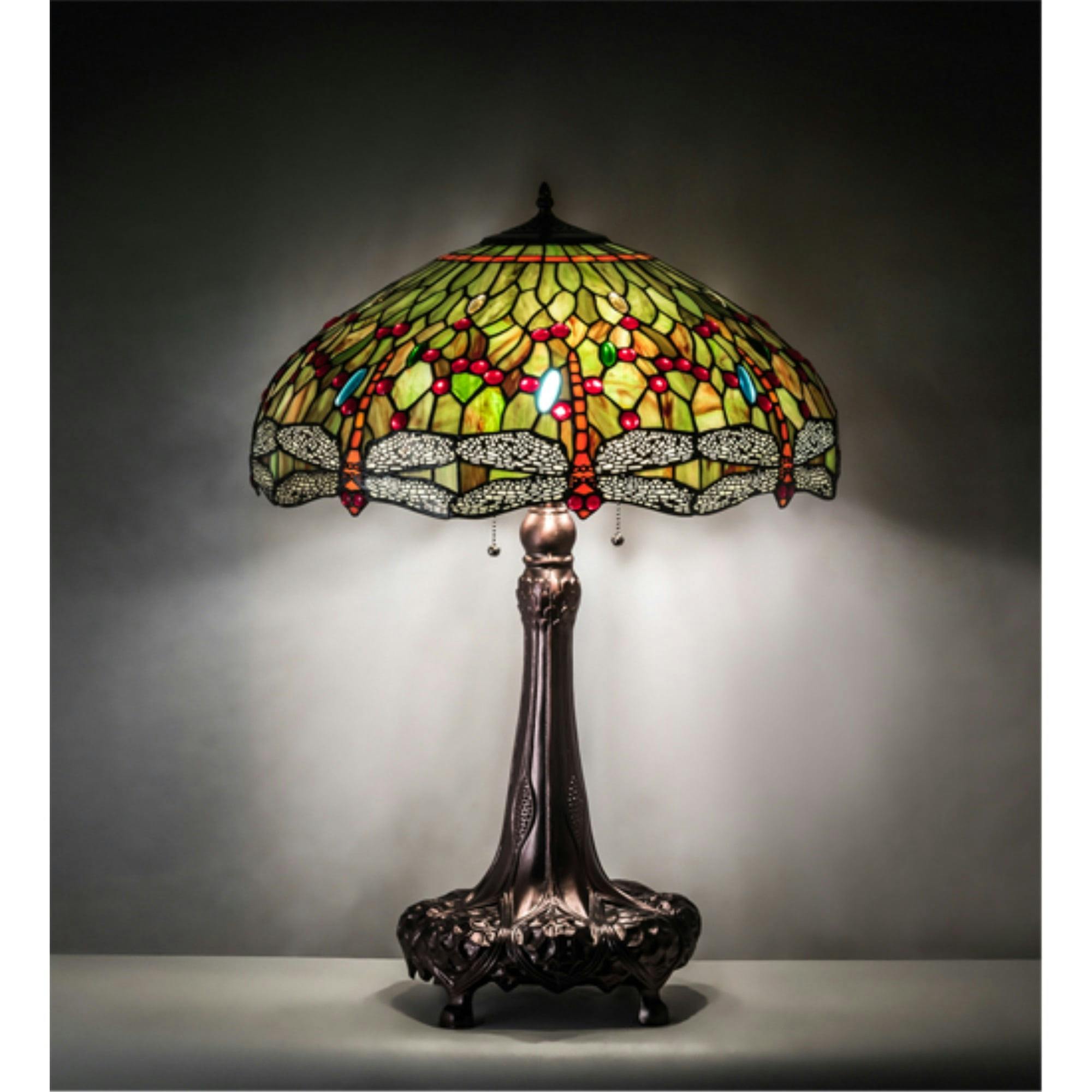 Meyda Dragonfly 31" Mahogany Bronze 3-Light Stained Glass Table Lamp