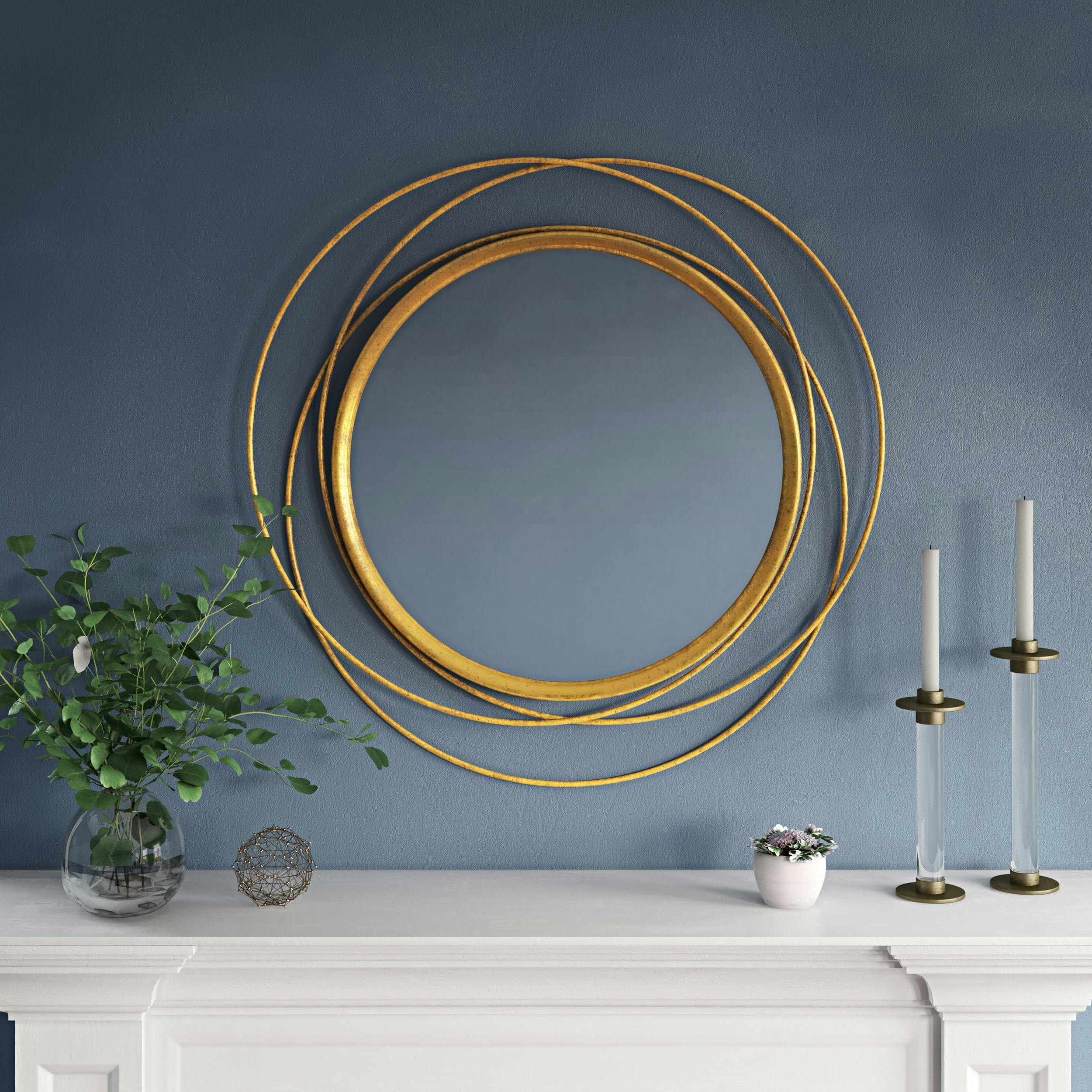 Elegant 32" Gold Leaf Round Metal Framed Wall Mirror